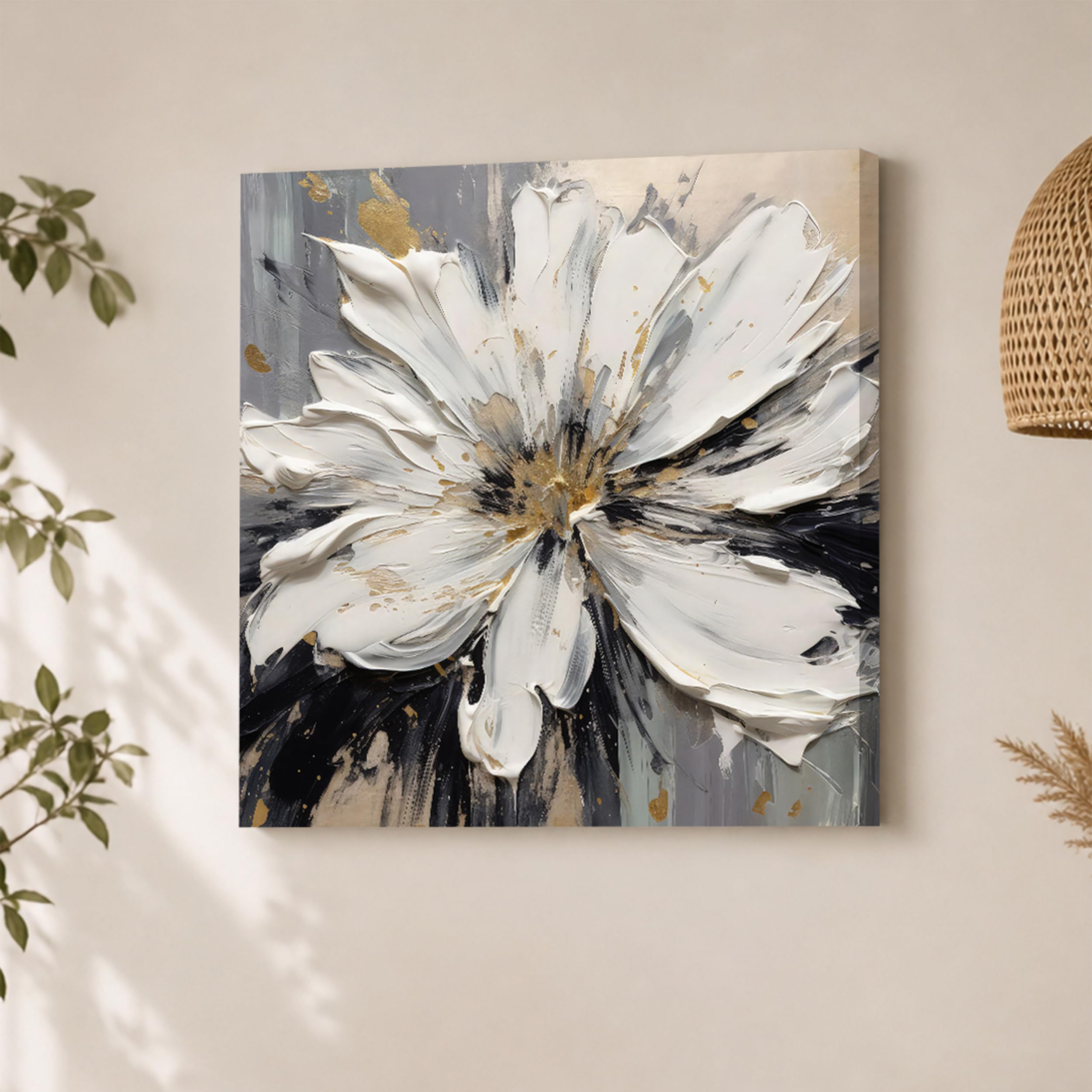 Modern Floral Canvas Painting - White Flowers -4 Modern Floral Canvas Painting - White Flowers -4