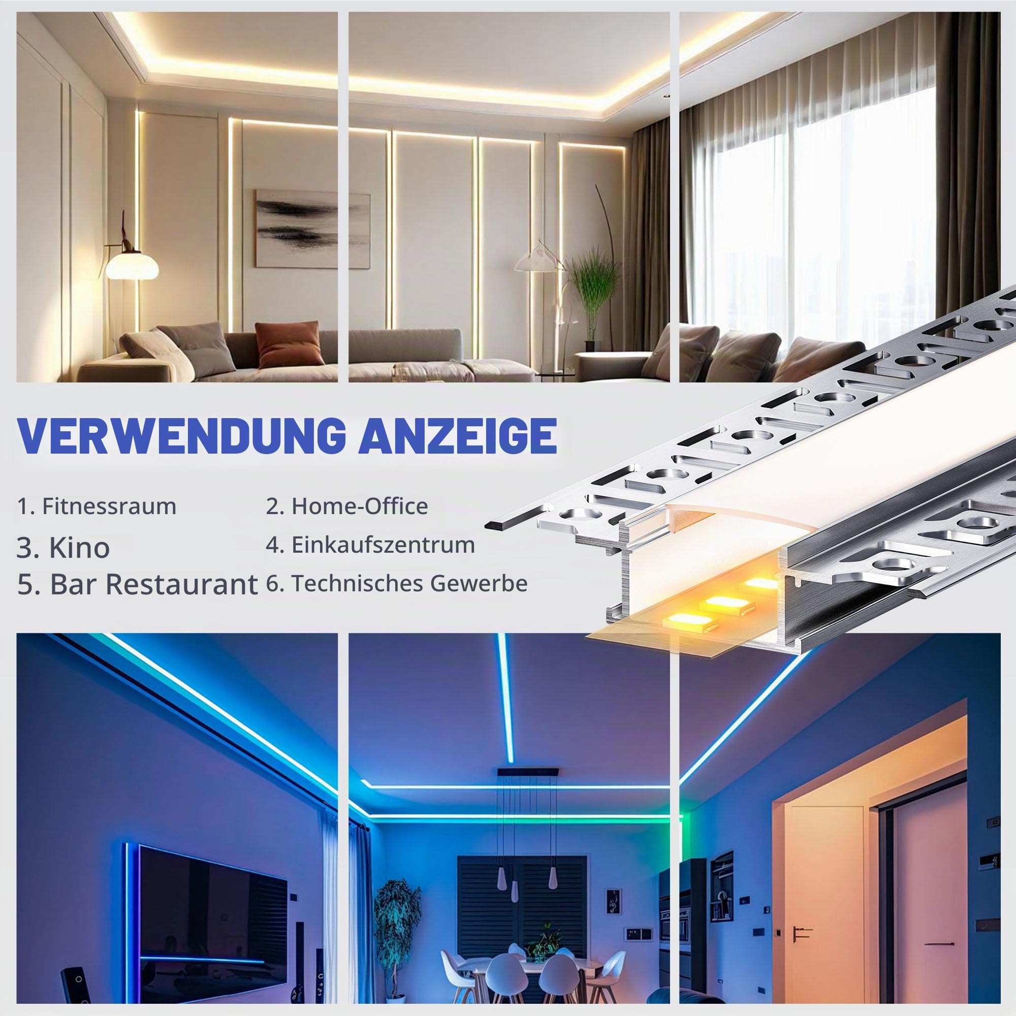 Trockenbau LED Profil 2m – Aluminium Trockenbauprofil mit Diffusor für gleichmäßige Lichtverteilung, ideal als LED Kanal für Streifen bis 20mm – Aluminium Profil für vielseitige Anwendungen