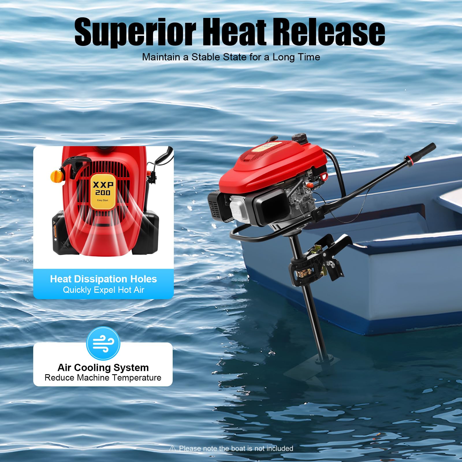 Motor fuera de borda de 4 tiempos, motor fueraborda de gasolina de 200cc, motor de barco de 3,5kW, motor de pesca, dirección de 360°, 3600 rpm