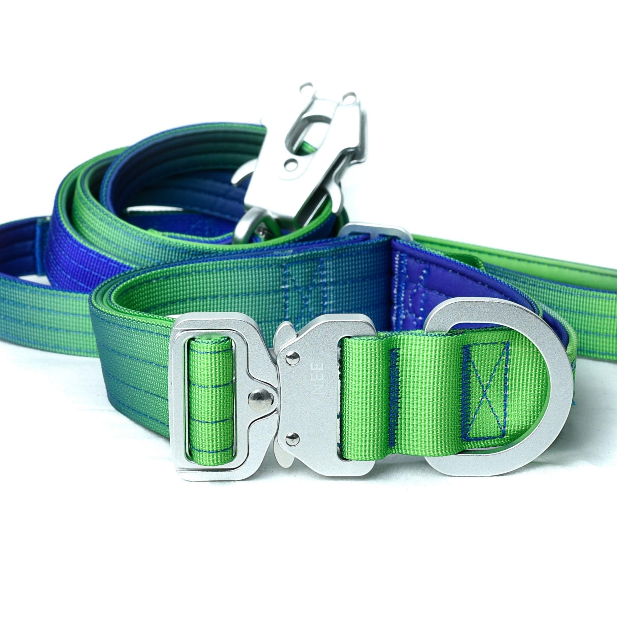 PAWNEE - Collar Táctico para Perros Inoxidable, Hebilla de Aluminio hipoalergénica con Nylon Balístico Antiabrasivo y Resistente a Rozaduras, Interior Acolchado (Set_Collar_EVO_38 mm | Verdazul S)