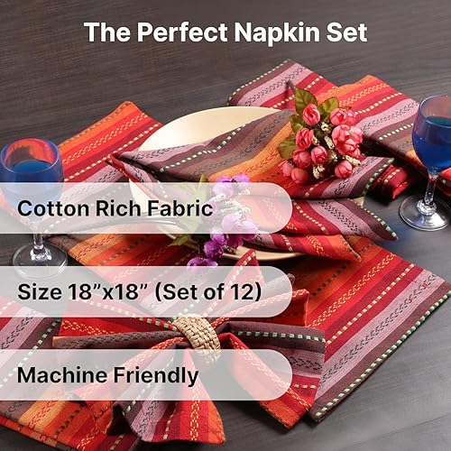 Miniatura 3 de LFH Home - Juego de 12 servilletas de tela de algodón para sala de mesa, lavables, suaves, duraderas, a rayas, para comedor, boda, uso diario,