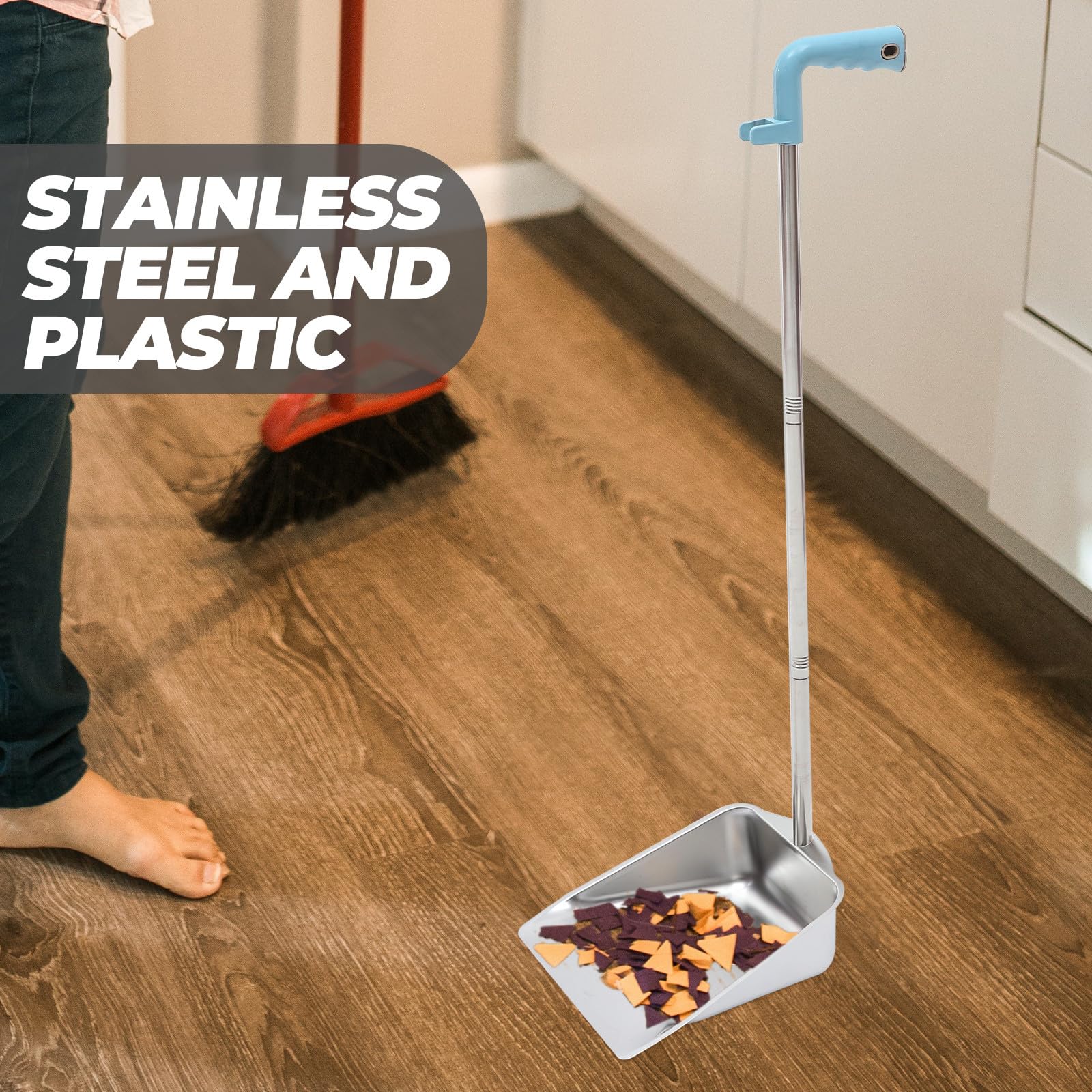SHINEOFI Pala per Rifiuti Manico Lungo Acciaio Inox Pulizia Casa