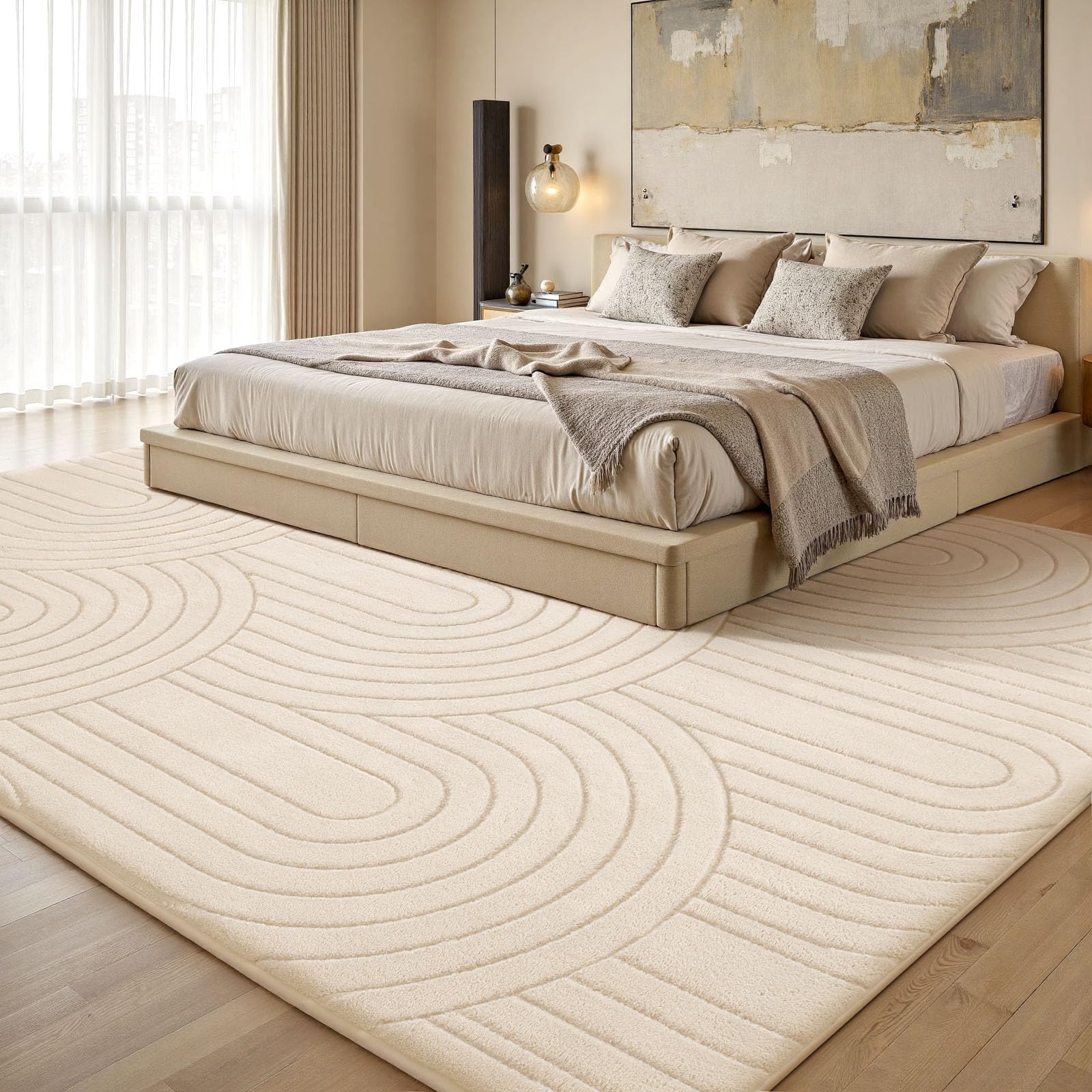 Sour Lemon Alfombra para salón, 200x300cm, diseño 19D semicircular Crema Lavable, Alfombra mullida para Dormitorio, Alfombra de Pelo Corto, mullida, Alfombra Antideslizante para habitación Infantil
