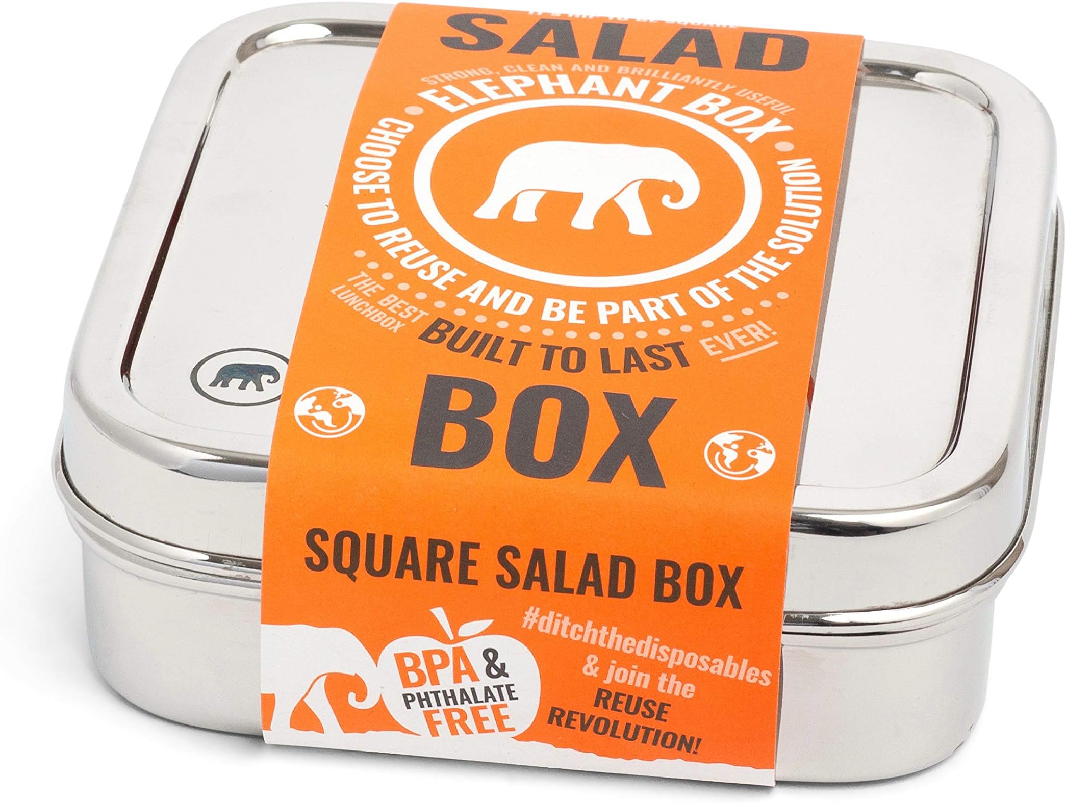 Elephant Box Square Salad Box | Stainless Steel Lunchbox | Eco-Friendly Food Storage | 600ml Capacity | BPA Free & Plastic-Free