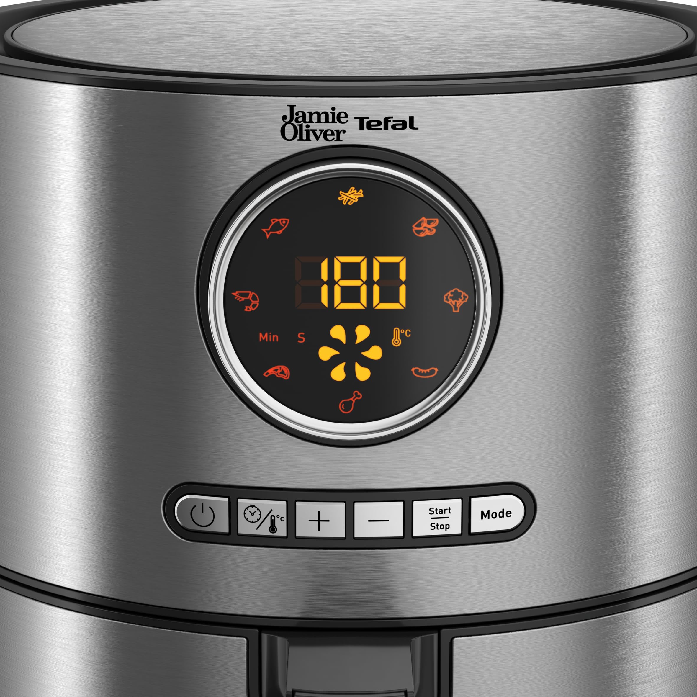 Jamie Oliver by Tefal EY11JD10 Freidora de aire caliente, 1630 W, capacidad XL (4,2 L), ajuste de temperatura de 80 °C a 200 °C, pantalla táctil, 8 programas automáticos, acero inoxidable