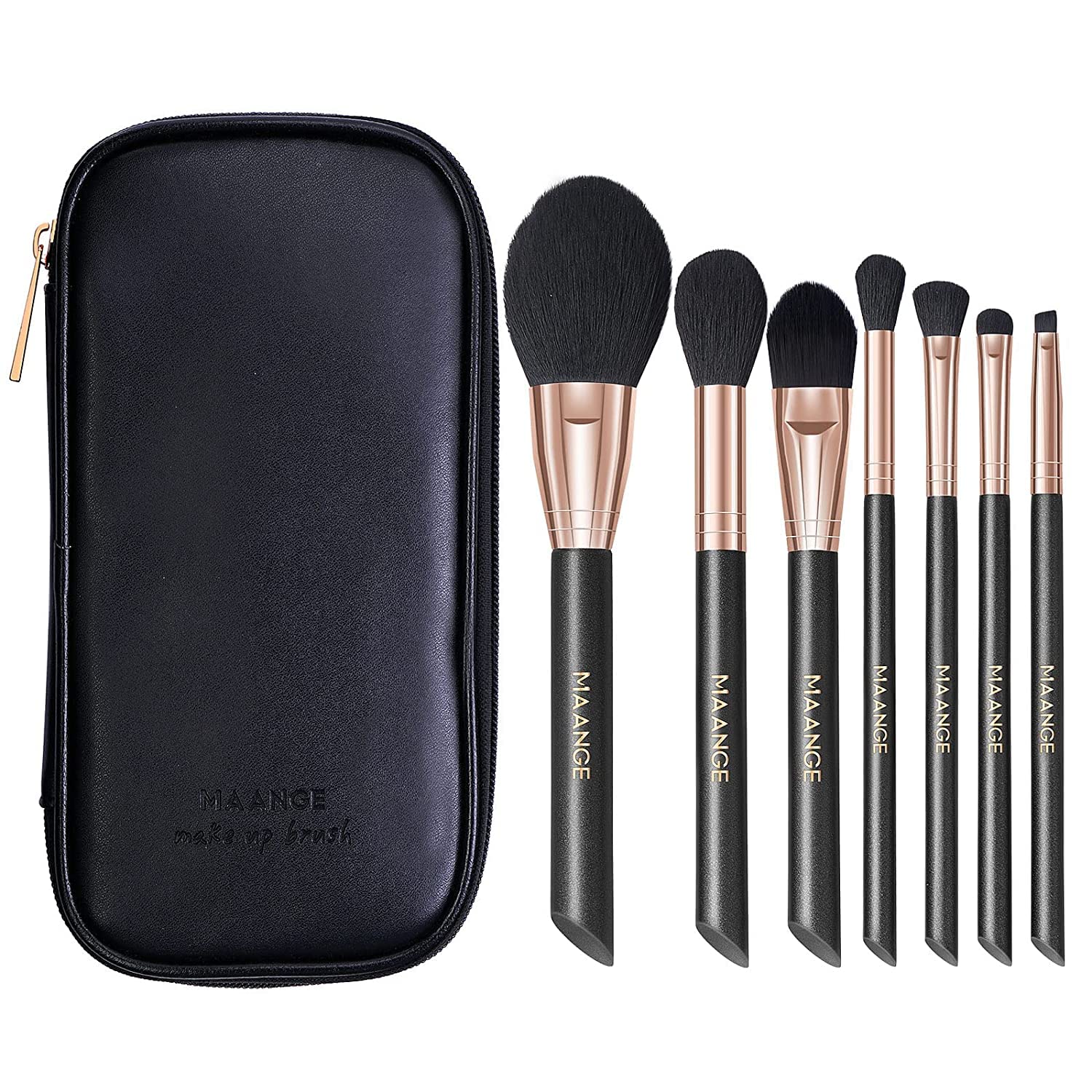 MAANGE Professional Synthetic Makeup brushes Set Foundation Blush Eyeshadow Make Up Brushes With Bag (Black) 7Pcs-image-38