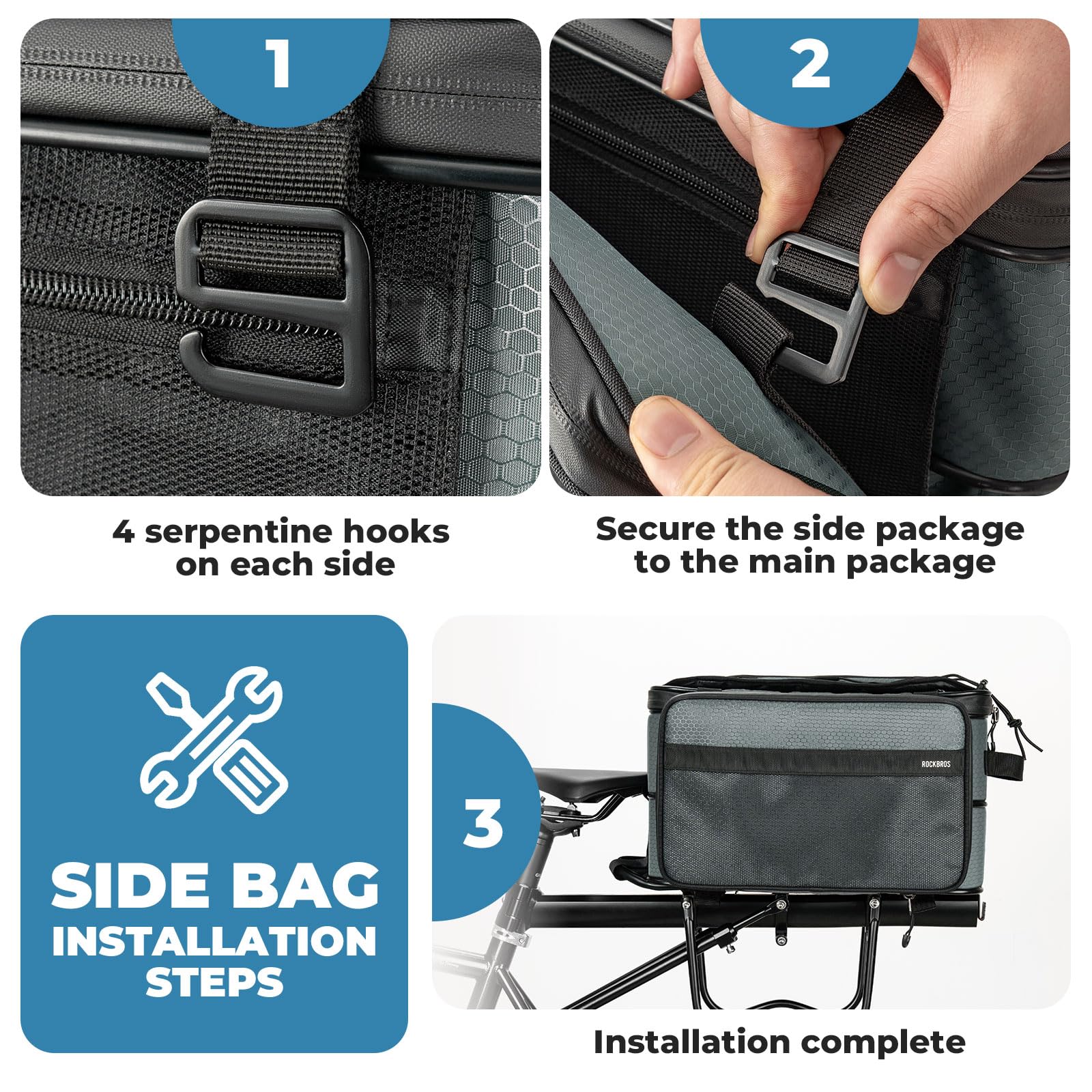 ROCKBROS Road to Sky Bolsa Trasera para Bicicleta Alforjas Bicicleta Extensible Bolsa Maletero Plegable para Ciclismo Viajes Negro