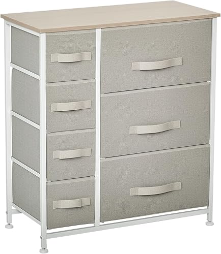 HOMCOM Unidad organizadora de armario de torre de almacenamiento de 7 cajones, contenedores de tela fáciles de tirar con marco de metal para