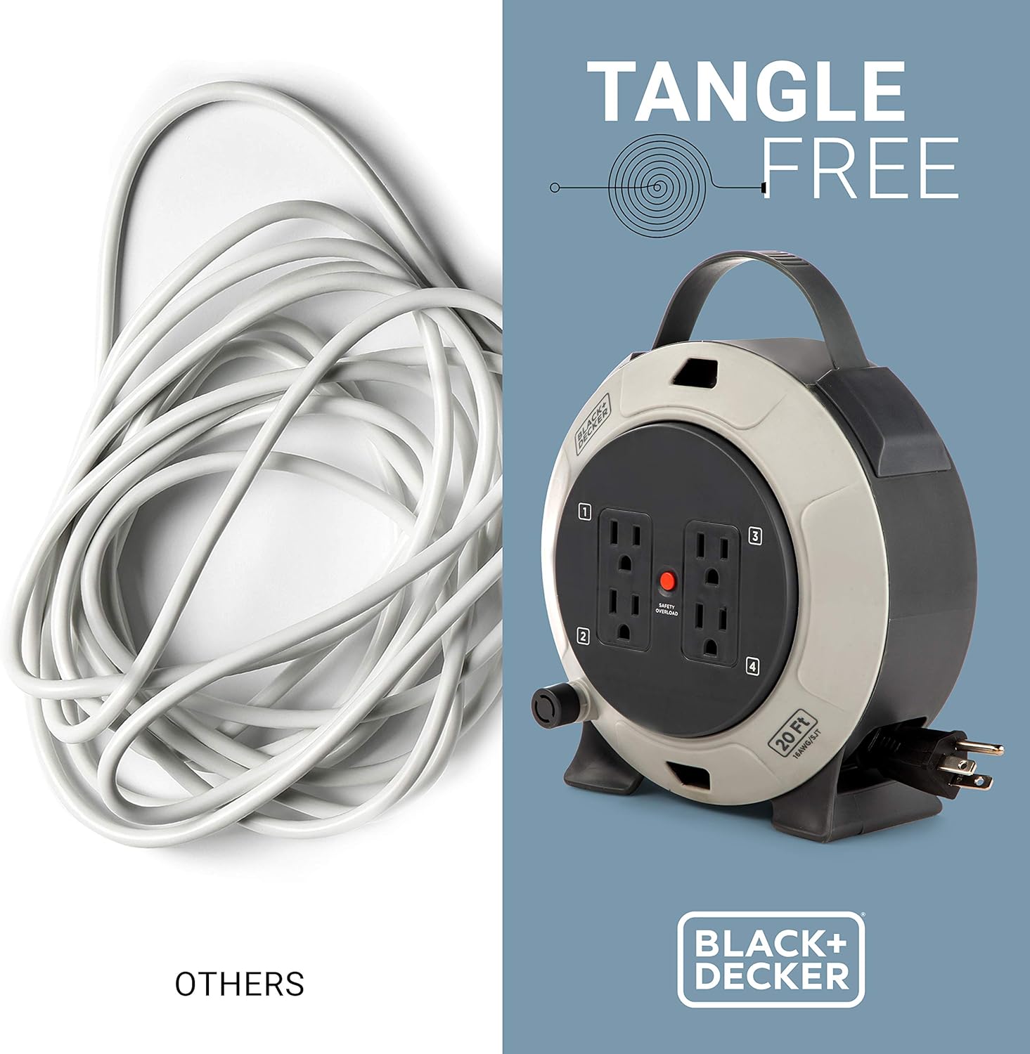 Buy BLACK+DECKER Retractable Extension Cord, 20 ft, with 4 Outlets
