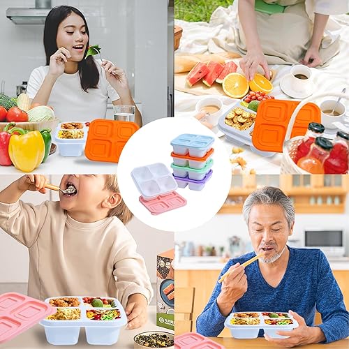 Miniatura 7 de AQSXO Contenedores de comida Bento, almacenamiento de alimentos dividido con tapas para viajes, recipientes reutilizables para almuerzo de