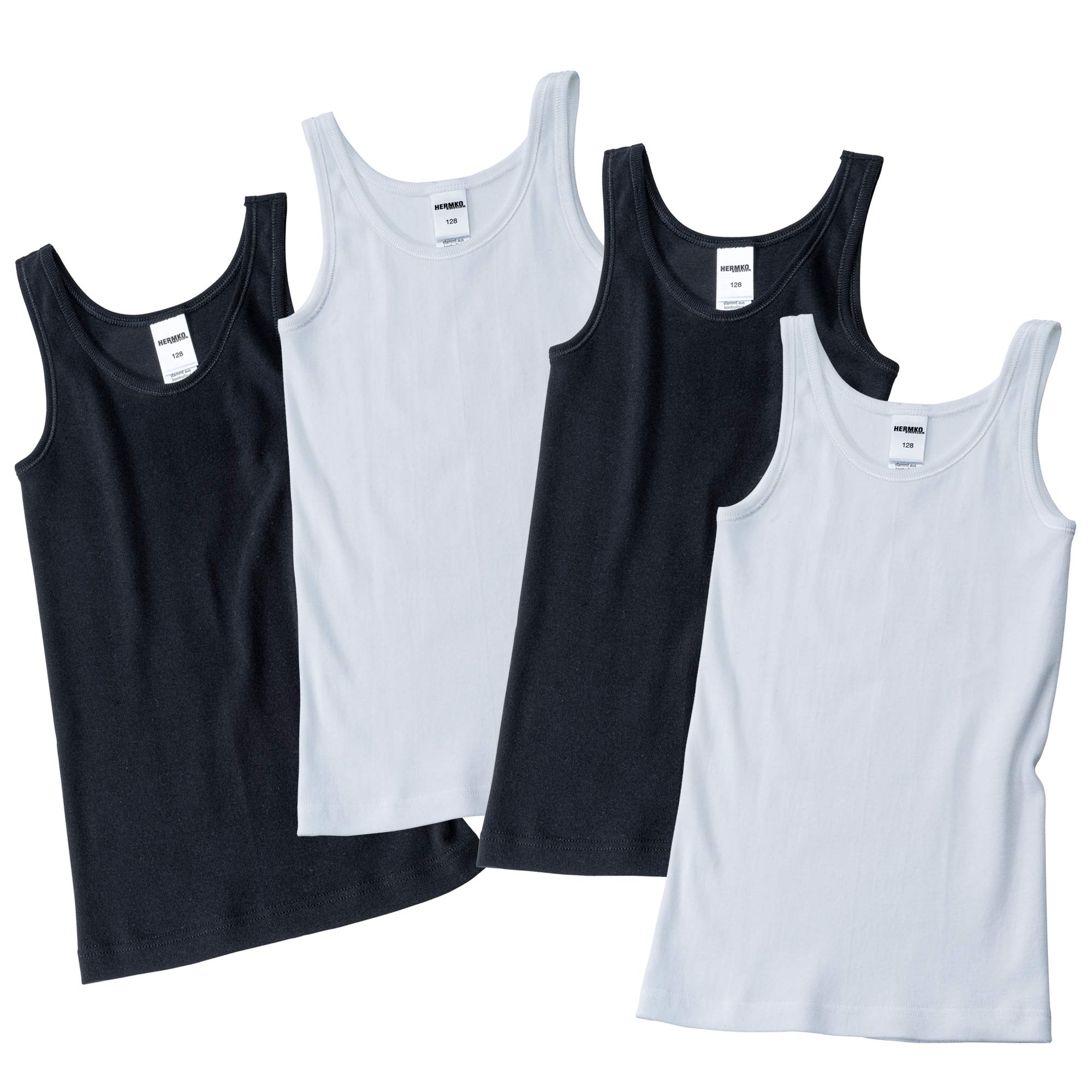 HERMKO 2000 Lot de 4 Maillots de Corps Filles en Coton 100% Bio, débardeur