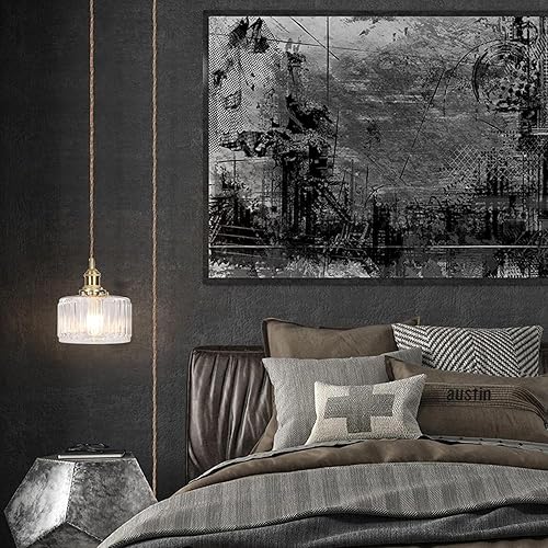 Miniatura 4 de Lámpara colgante vintage con enchufe, lámpara colgante de vidrio a rayas verdes con interruptor de encendidoapagado, perfecta para isla de cocina,