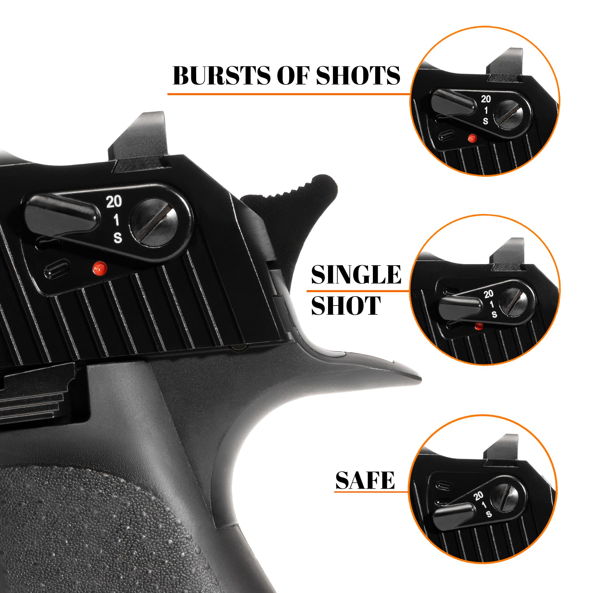 Pistola CO2 Desert Eagle DE L6 softair blowback, POTENZA 0,9 JOULE, polimero/metallo, singolo/raffica, hop-up, 269mm 1094g, bundle 1000 pallini + 5 bombolette