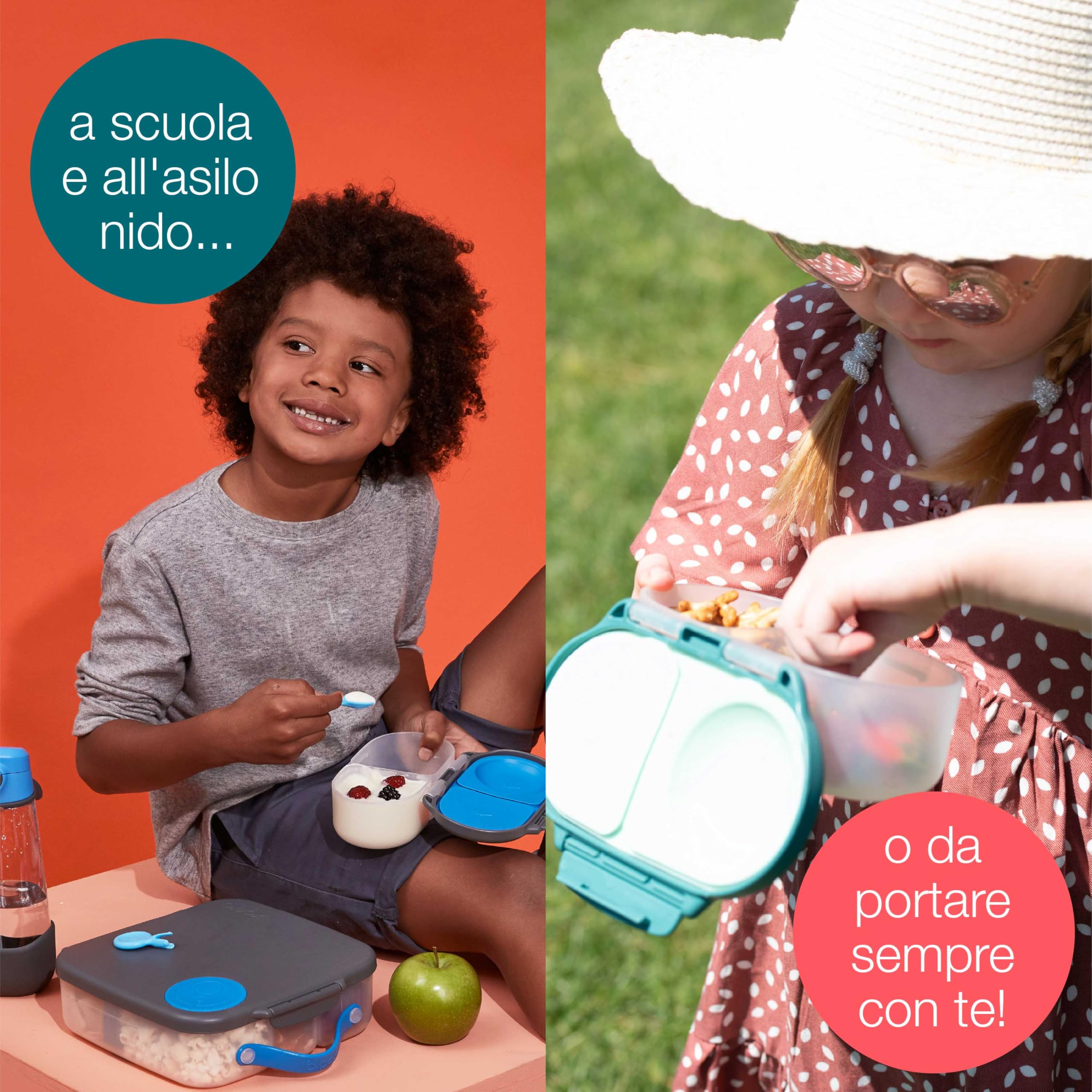 b.box Mini Bento Box 2 Scomparti a Prova di Perdite Porta Pranzo Bambini Scuola Senza BPA