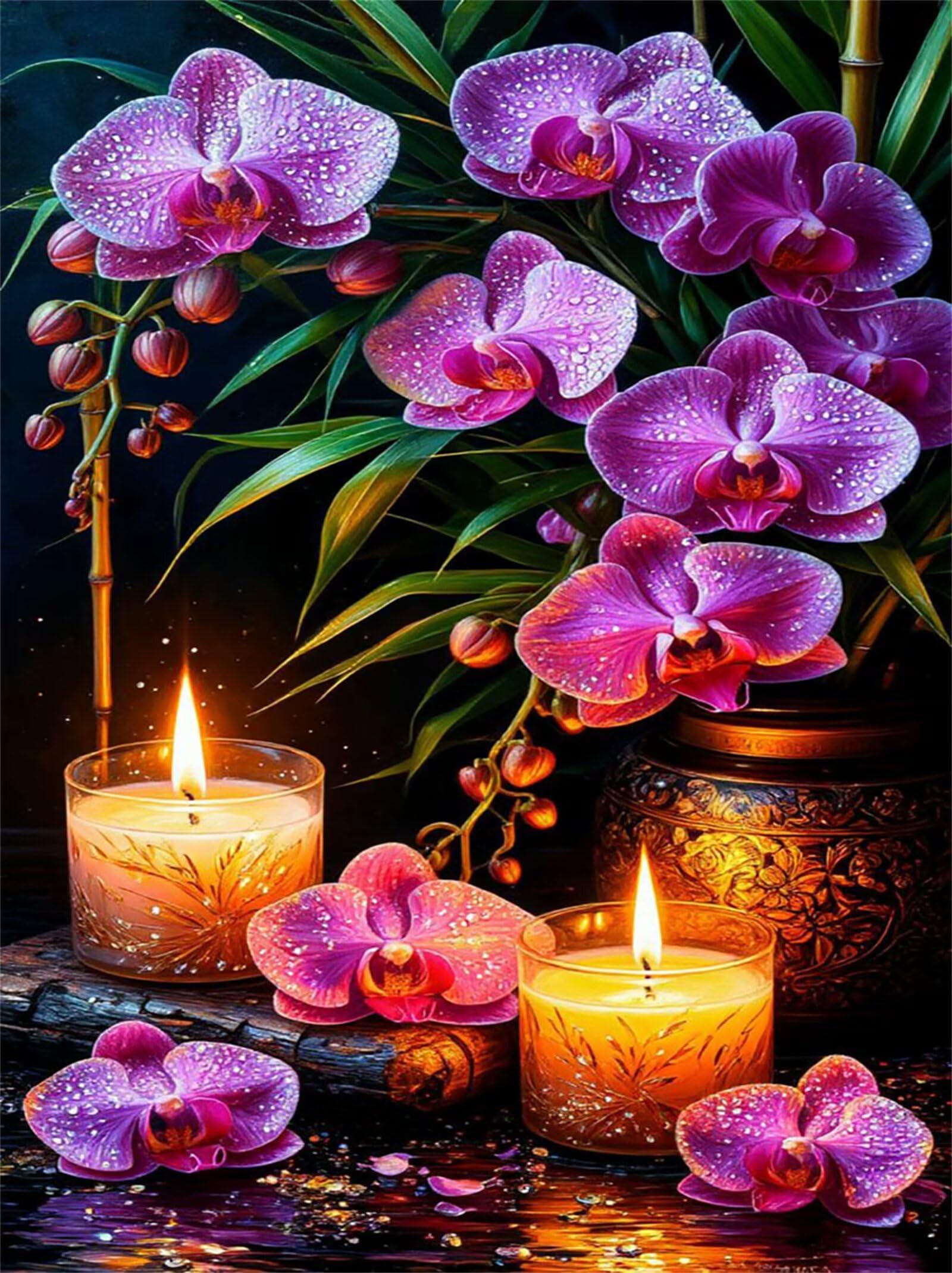 Puzzle dla dorosłych 1000 sztuk, 75 x 50 cm Puzzle dla dorosłych, gra edukacyjna wyzwanie, klasyczne puzzle, dekoracja domu fioletowe storczyki świeca