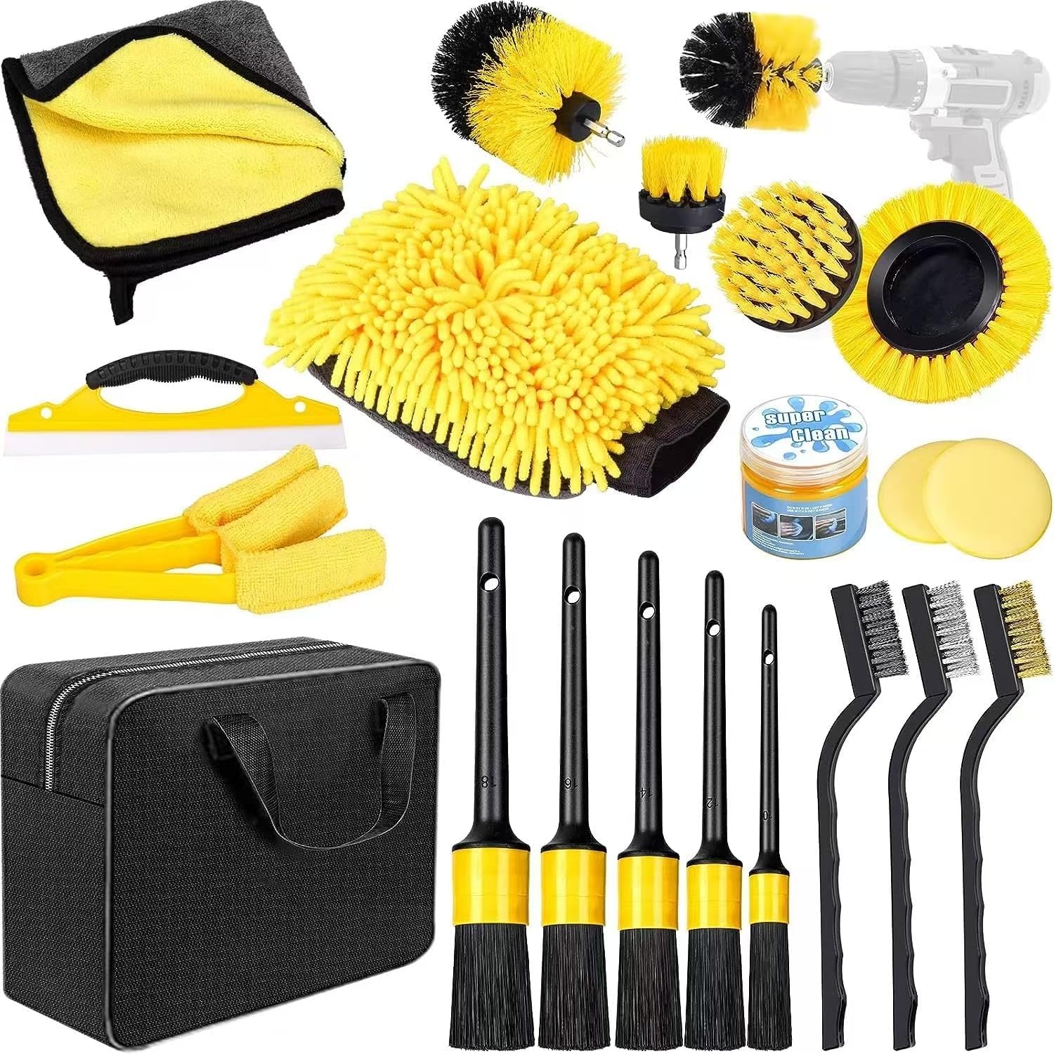 Car Cleaning Kit for Buick Envista/Encore GX/Envision/Enclave,Exterior Interior Wheels Dashboard Automobile Wash Tools Detailing Brush Sponge Towel Cleaning Gel Toolkit
