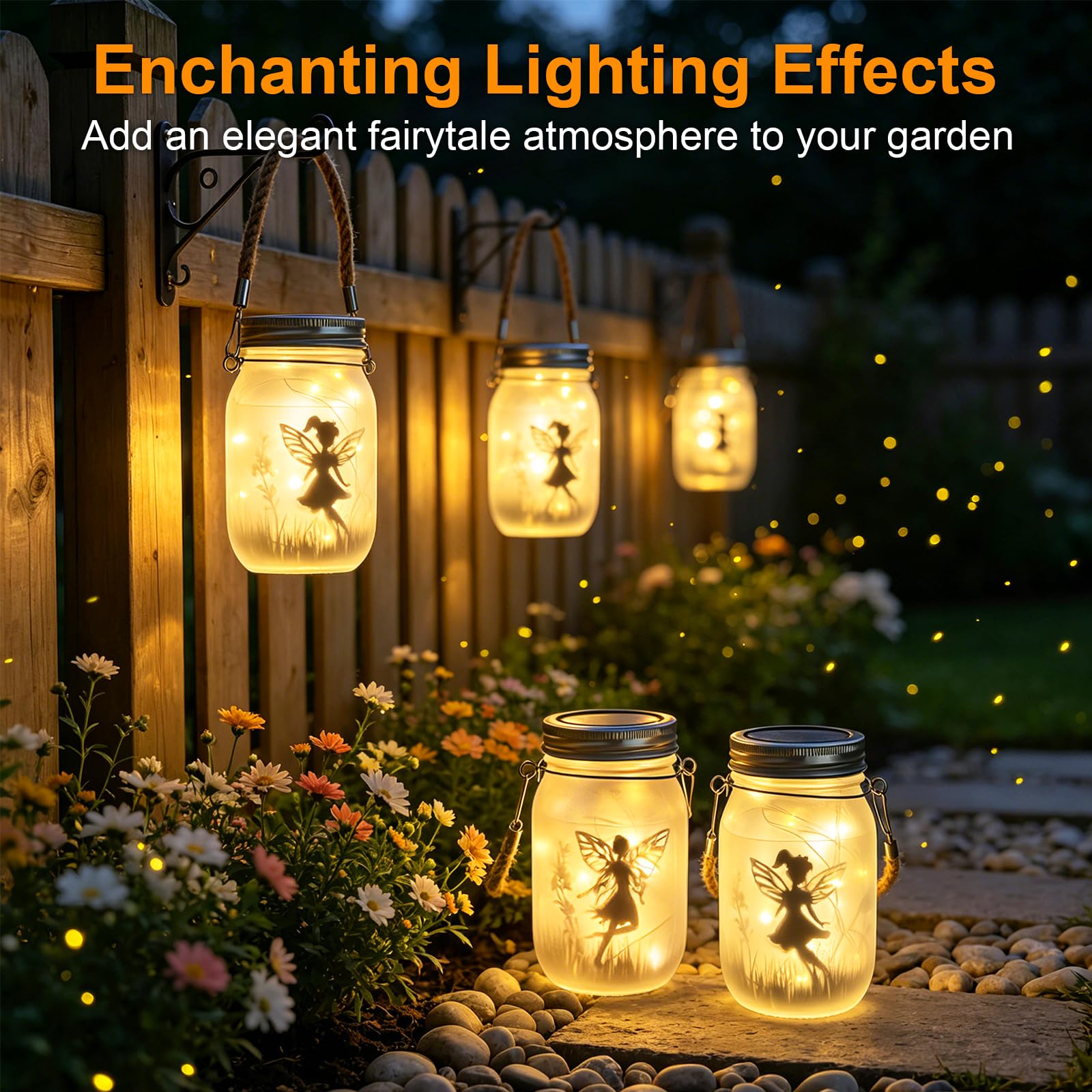 2 Pezzi Lanterne Solari da Esterno Appendere, Fata Farfalla in Barattolo di Vetro, LED Lanterna Solare da Esterno, IP65 Impermeabile Lampada Solare da Giardino per Terrazza Festa Decorazioni (Caldo)