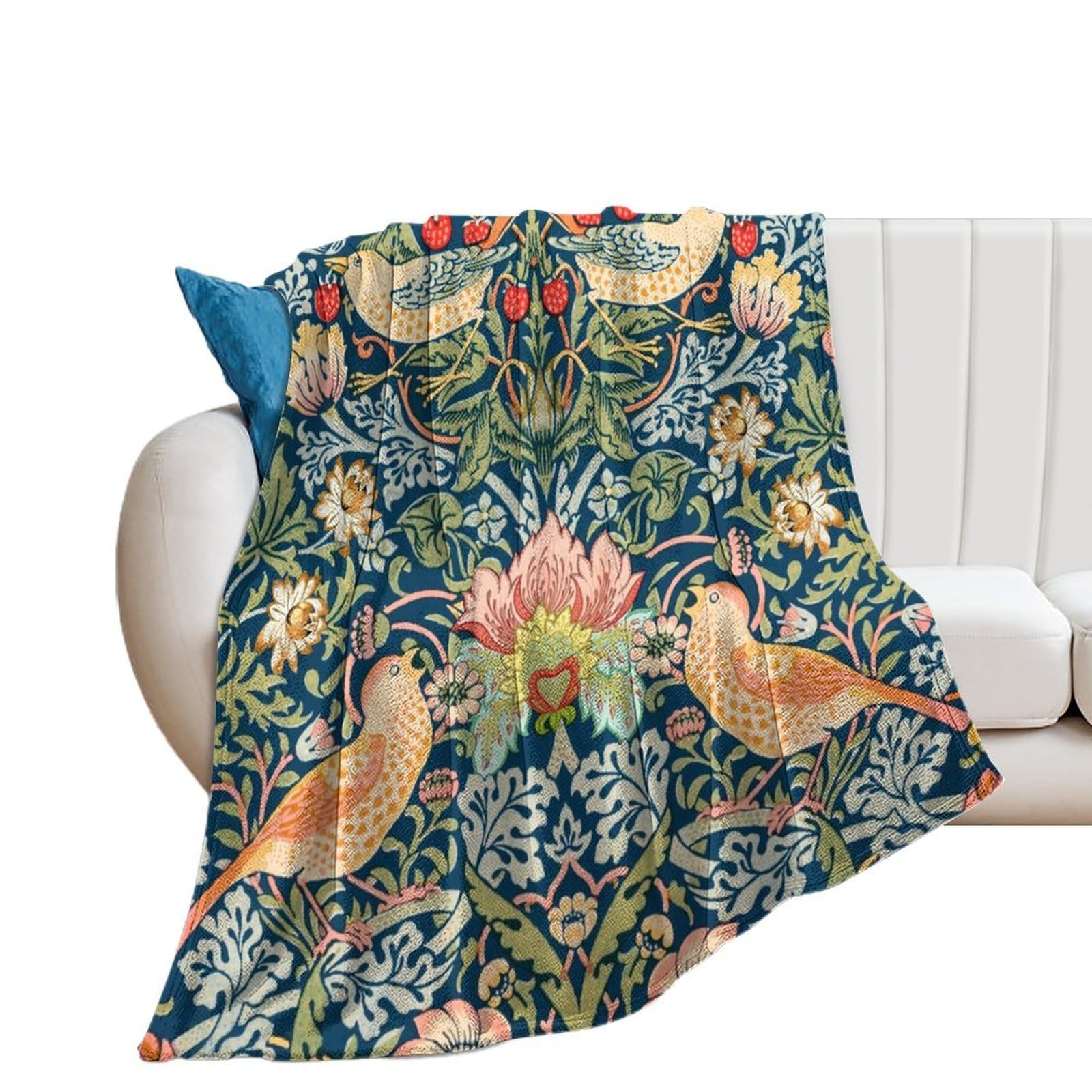 COALHO Rustic Mid Century Boho Art Throw Sofa Couch Fluffy Warm Blanket Abstract William Morris Floral Spring Bird Fruit Prints Blanket Bed Plush Throw Flannel Throw-180W×200L CM