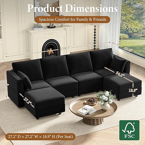 Miniatura 2 de Vesgantti Sofás seccionales con asientos de almacenamiento, sofá modular convertible en forma de L de 118 pulgadas, 4 asientos y 2 otomanas, diván