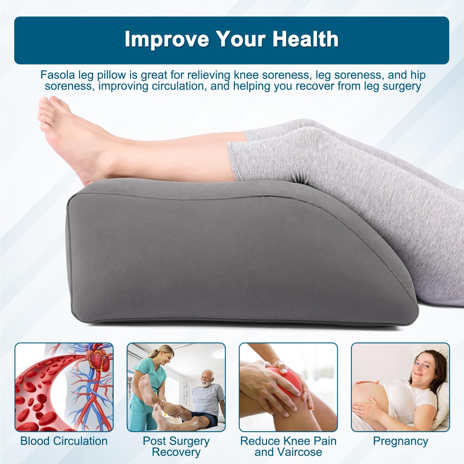 VOPHIA Coussin cale gonflable léger et portable pour dormir, lire, post-chirurgie et élévation des jambes avec housse lavable (gris