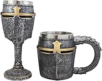 Vista 9 de Ebros - Vajilla medieval renacentista con diseño de caballero de la cruz, casco de armadura, con mango de malla esculpida, tallo de la Edad Media