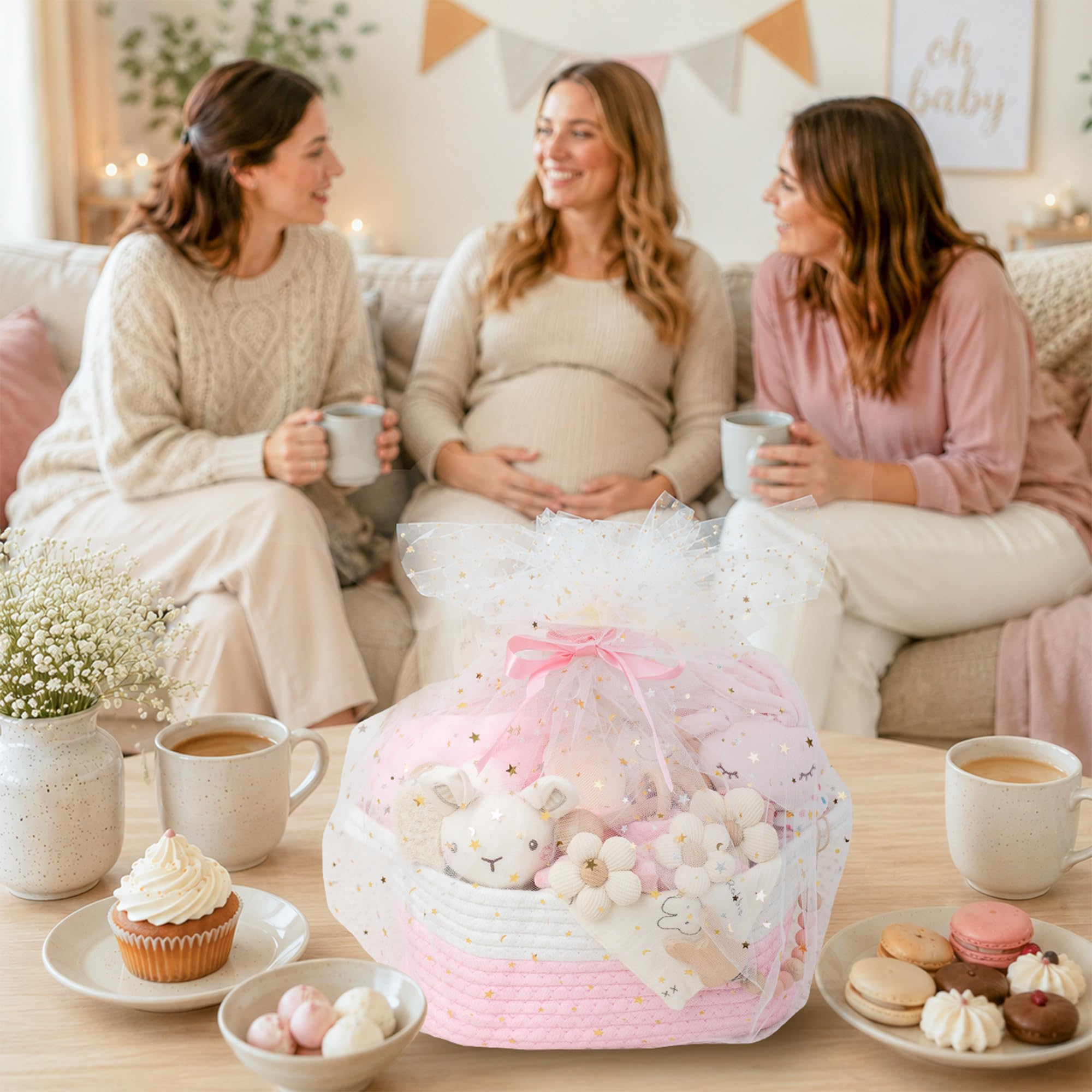 Baby Geschenk 20-teilig, Neugeborenen Set, Geschenk zur Geburt | Set mit Decke, Haarband, Holzrassel, Baby Schnuffeltuch und Tuch.