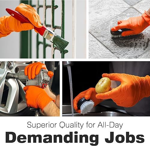 Miniatura 8 de Raxwell Disposable Orange Nitrile Gloves  8.5-mil Heavy Duty Diamond Grip Gloves  Latex & Powder Free, Puncture Resistant