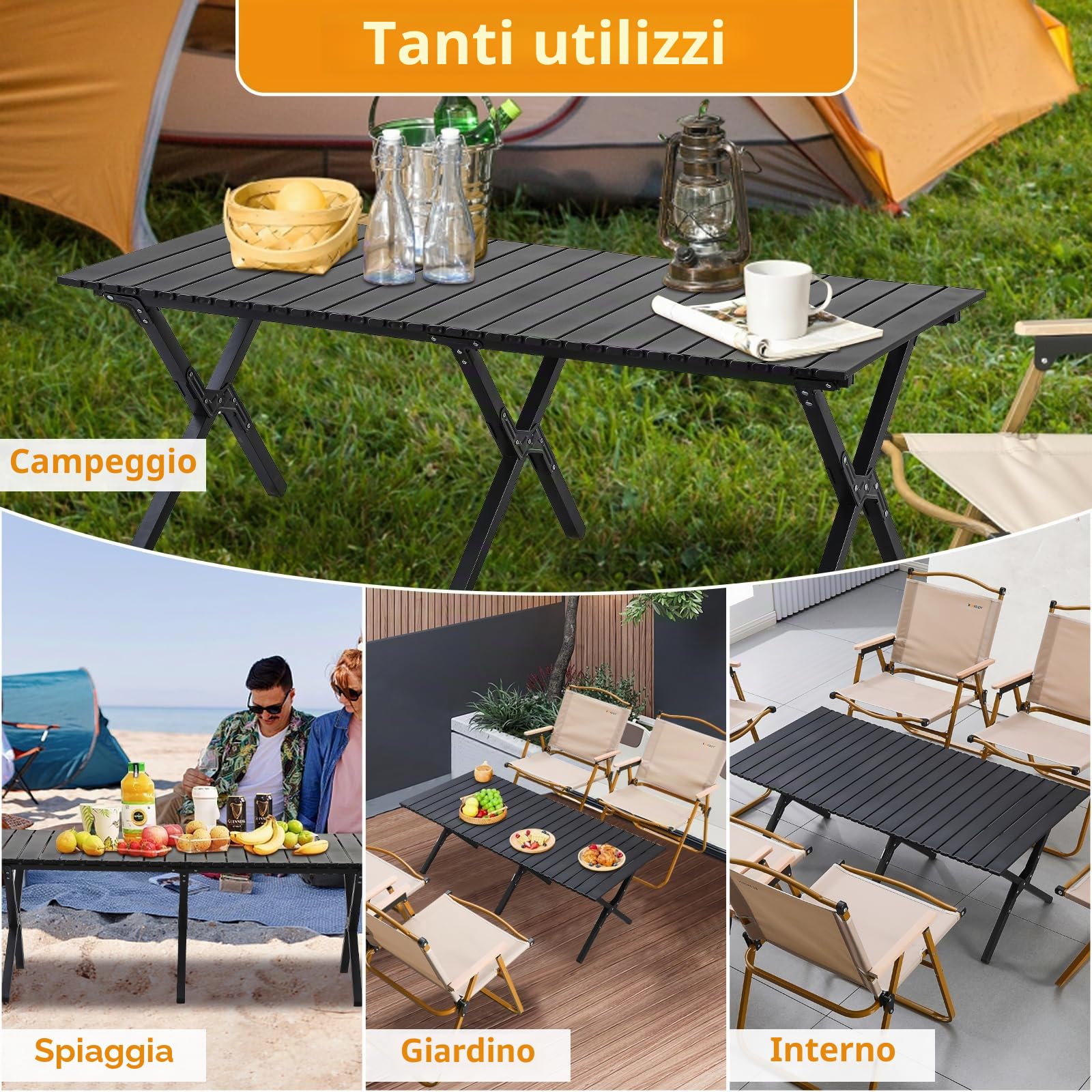 BOOSDEN Mesa Plegable de Camping, 120x80cm, Mesa Plegable con Bolsa de Transporte para Exterior, Playa, Barbacoa, Picnic, Festival