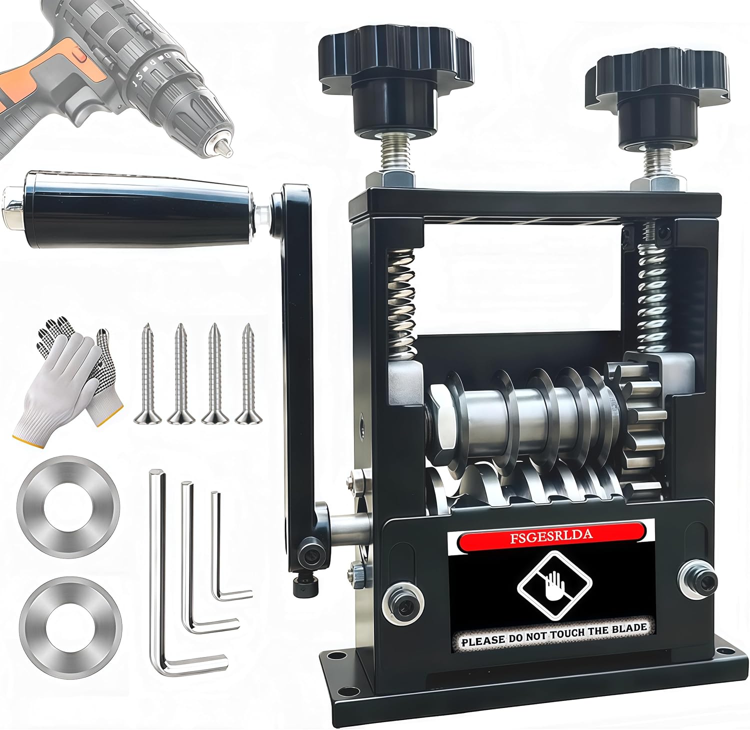 Manual Wire Stripper Machine,Drill Powered Hand Crank Wire Stripper Tool With 6 Channels and 5 Blades,Wire Stripping Tool for 0.06″-0.65″ Scrap Wire,Scrapping Copper Wire Peeler Machine (Black)
