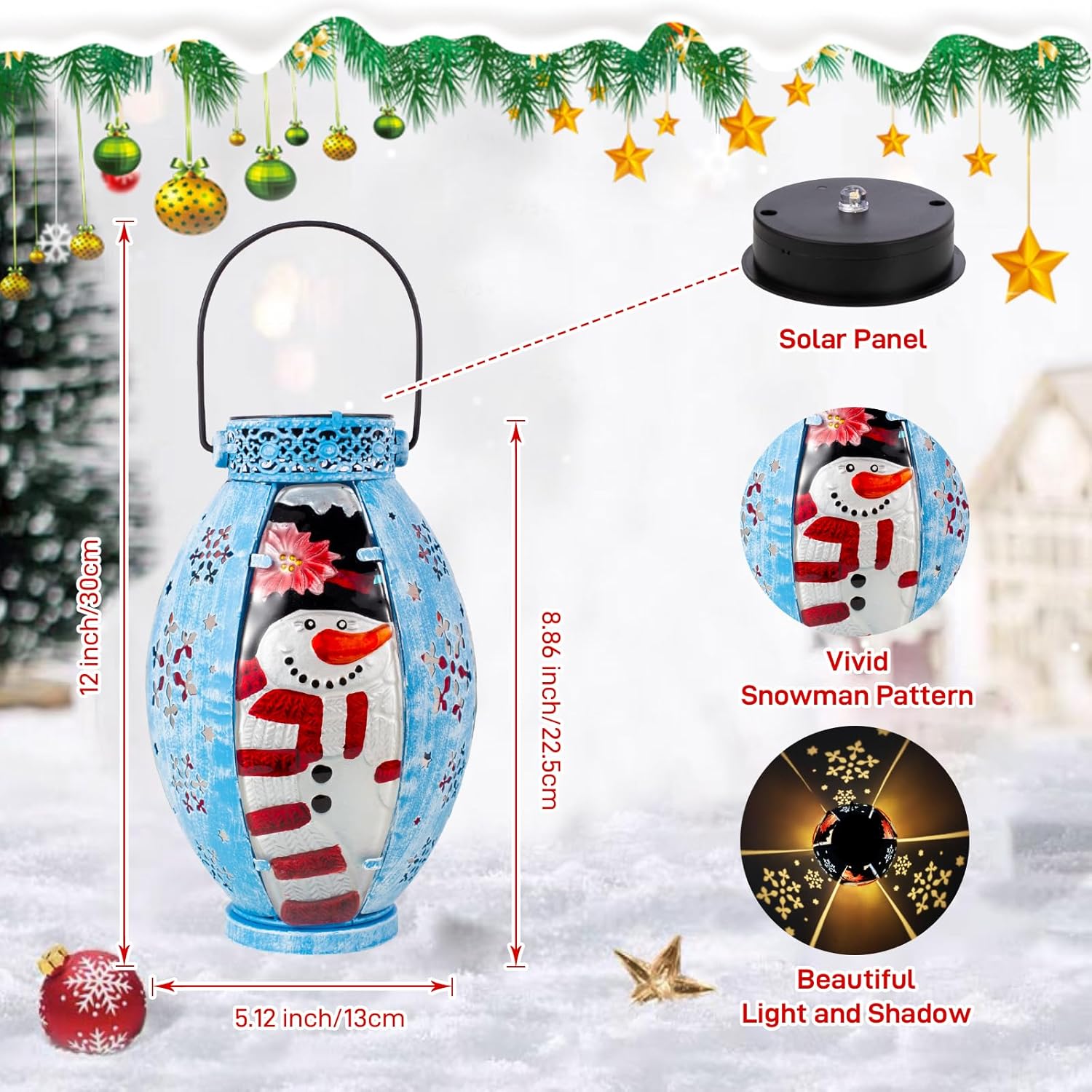 Christmas Decorations Solar Hanging Lanterns for Outside,Gift for Garden Balcony Branch Yard Christmas Decorations(Snowman)