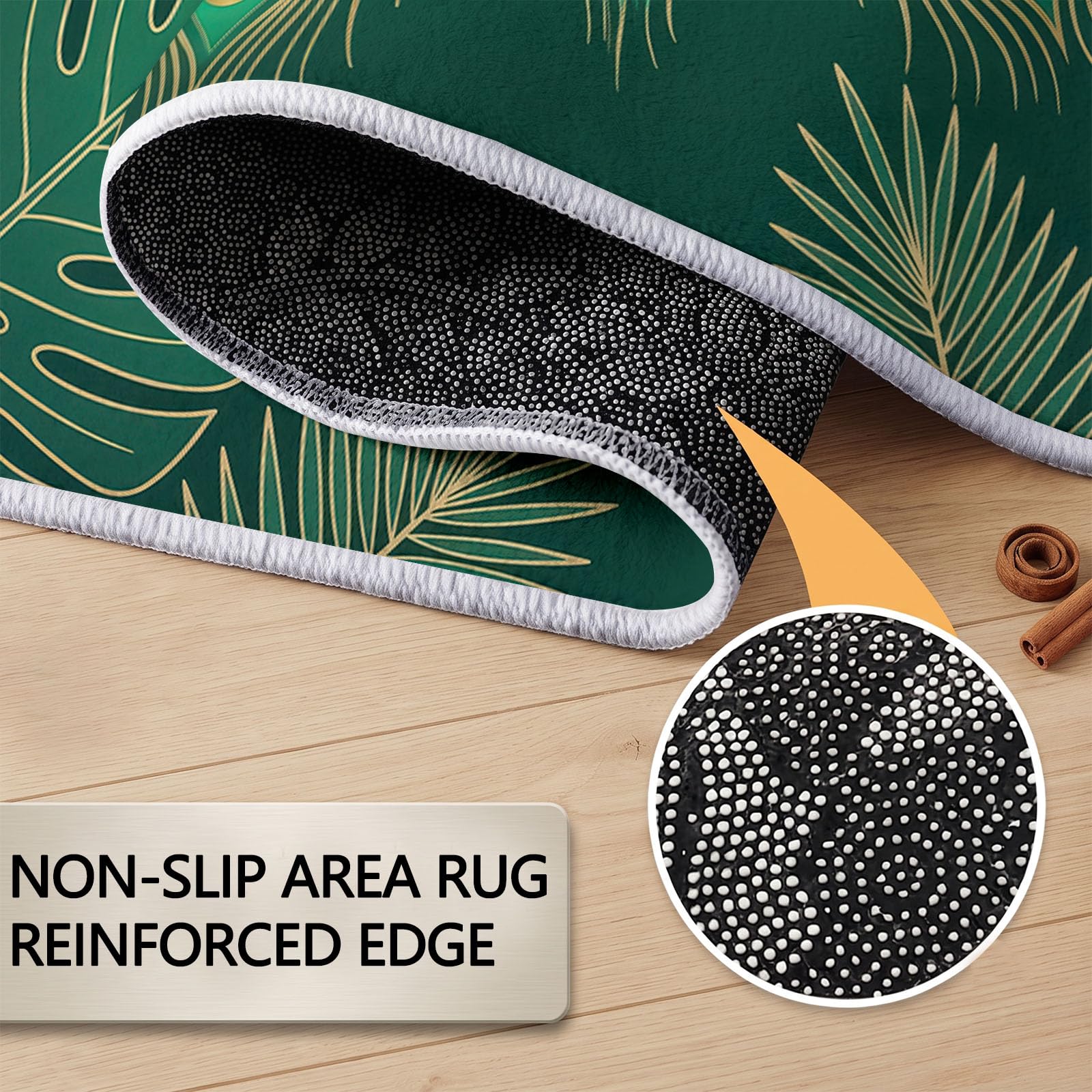 Mandala Tapis Rond Salon 150 cm, Plantes Tropicales Feuilles De Palmier Plumes De Paon Antidérapant Poils Courts Tapis De Sol Ronds Décoration, pour Salon Chambre Cuisine Balcon Terrasse, Vert