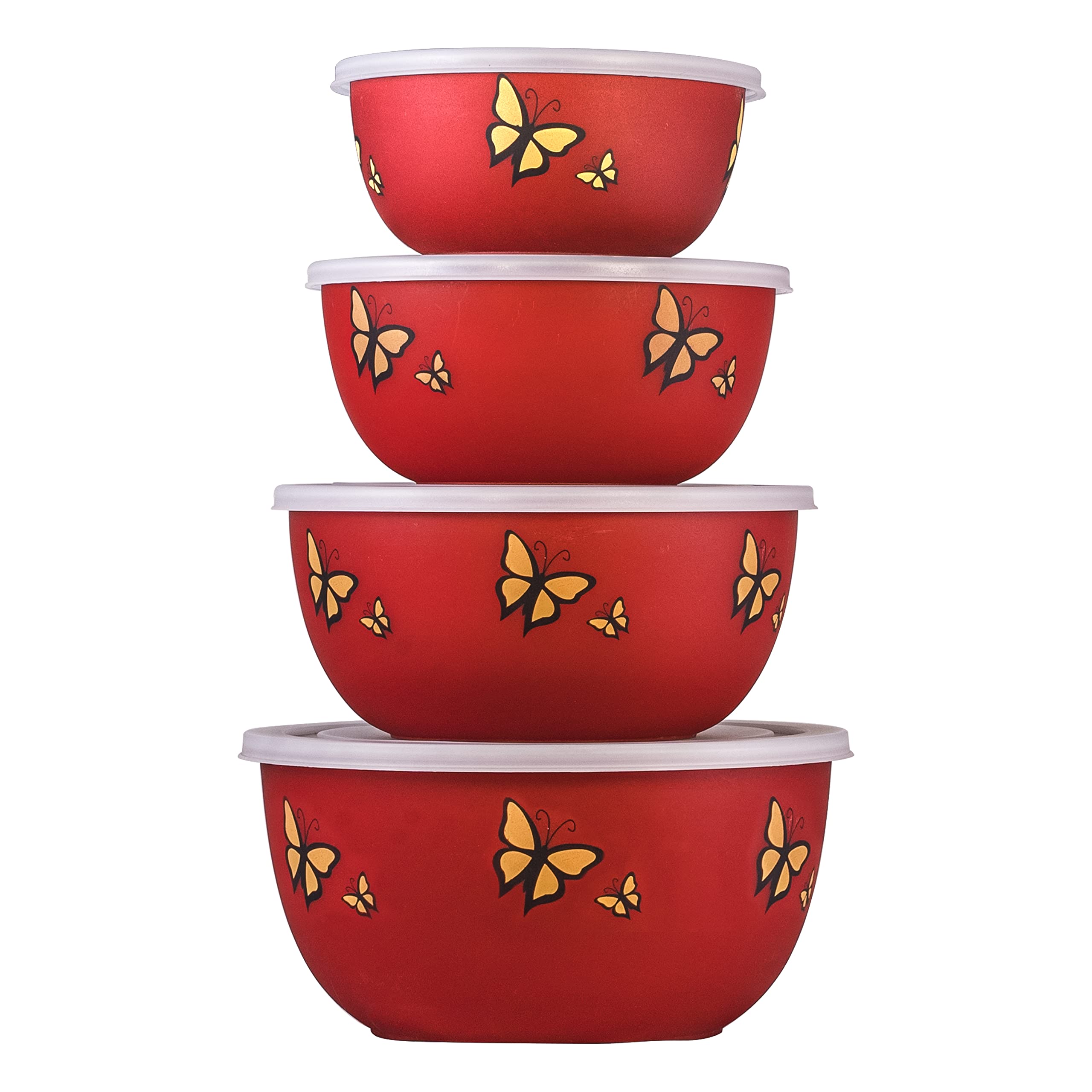 BOWLMAN Microwave Safe Steel Daily Uses Mixing Bowls with Lids for Salad, Food Serving and Storage Containers for Prepping, Baking or Storing (Red Butterfly Set of 4) (B0D1VJ9D38) Amazon Price History, Amazon Price Tracker