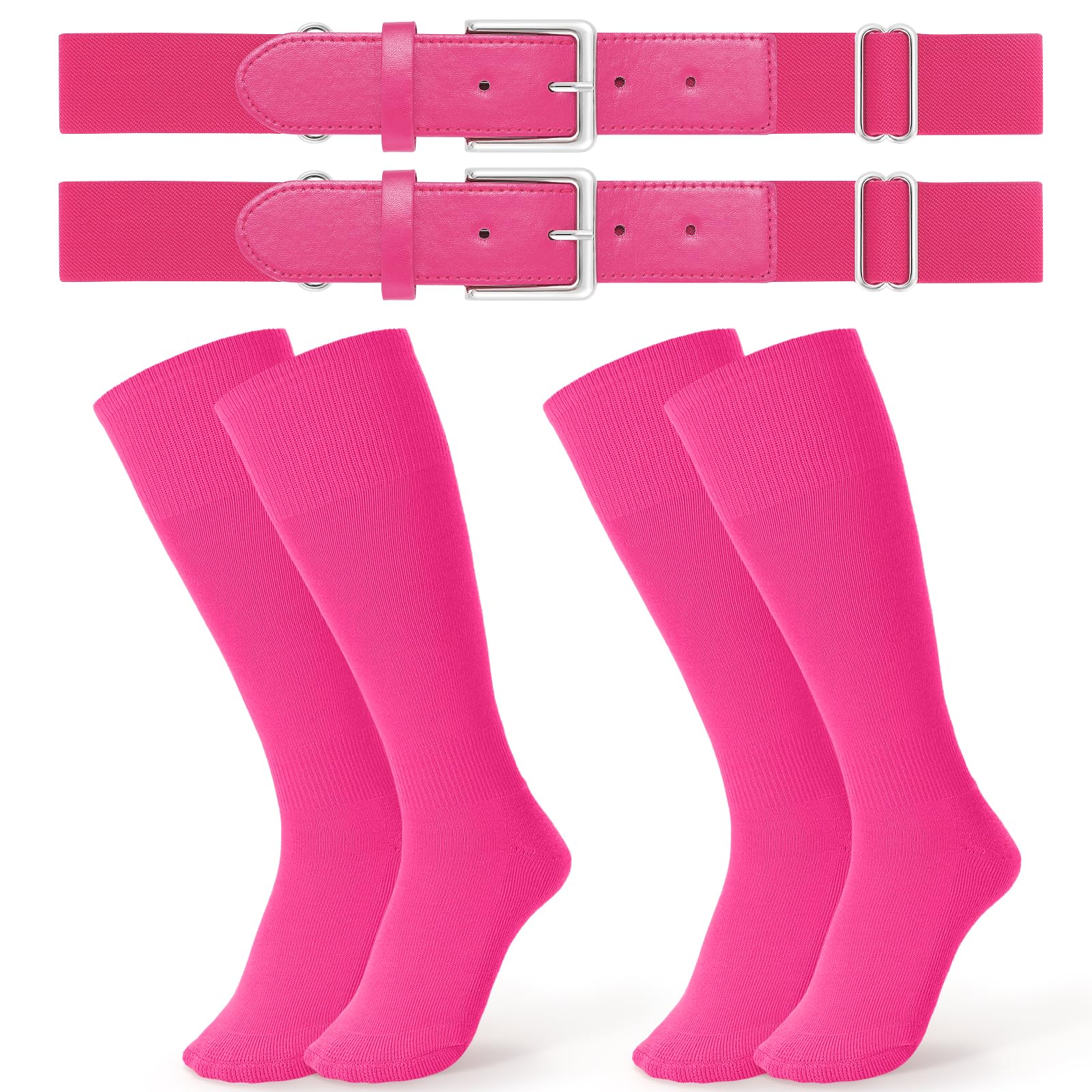 JASGOOD 2 Pack Baseball Socks and Belt Combo Set Softball Socks and Belts Elastic Waist Belt for Youth and Adult Boys