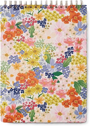 RIFLE PAPER CO. Margaux - Cuaderno grande con espiral superior, 150 páginas a rayas, lámina dorada metálica con encuadernación de doble espiral,