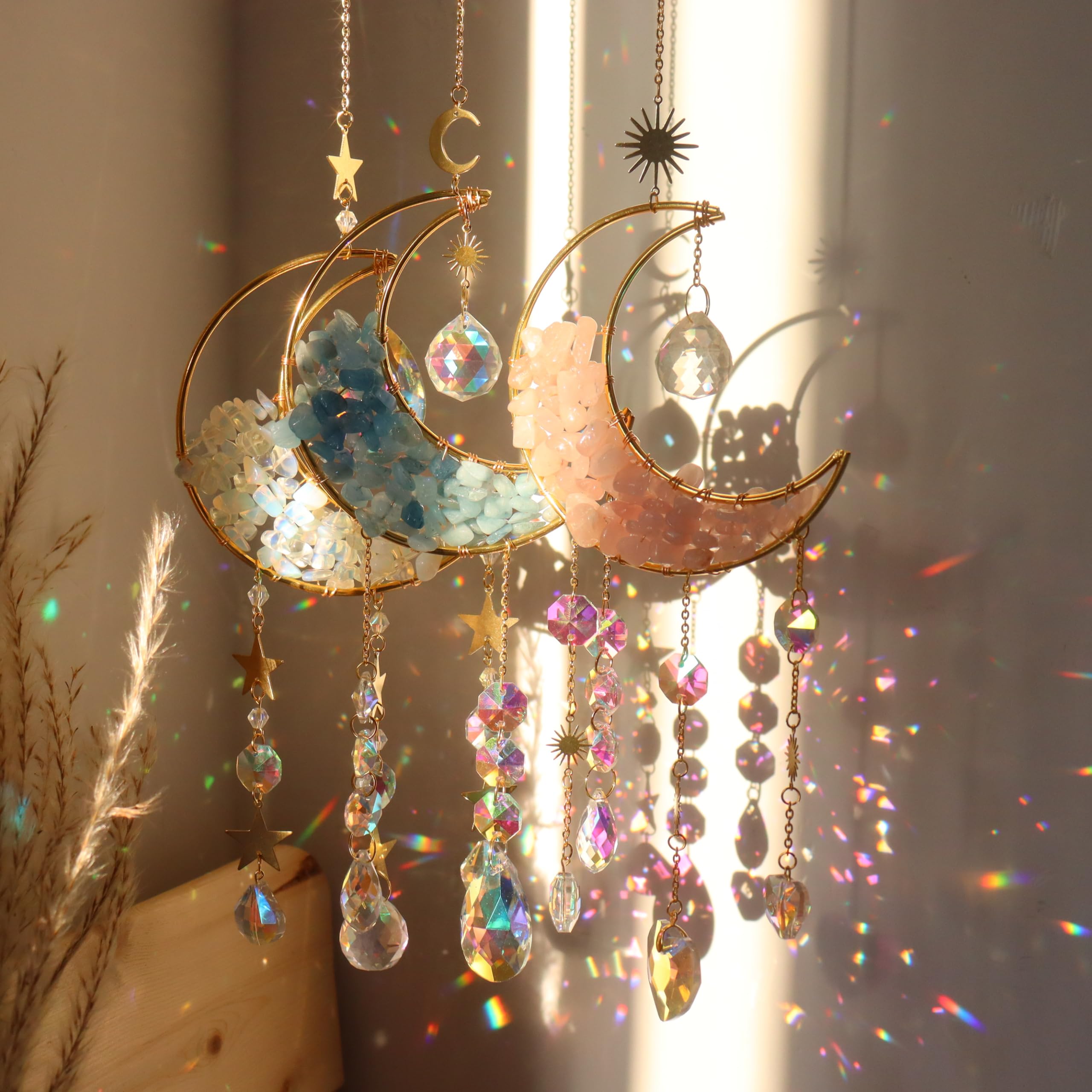 Moon Sun Catcher,Moon Crystal Dream Catcher,Meditation Crystal fit for Window Home Garden Decorations Room Car Garden Party Wedding Decor (Pink) - Image 3