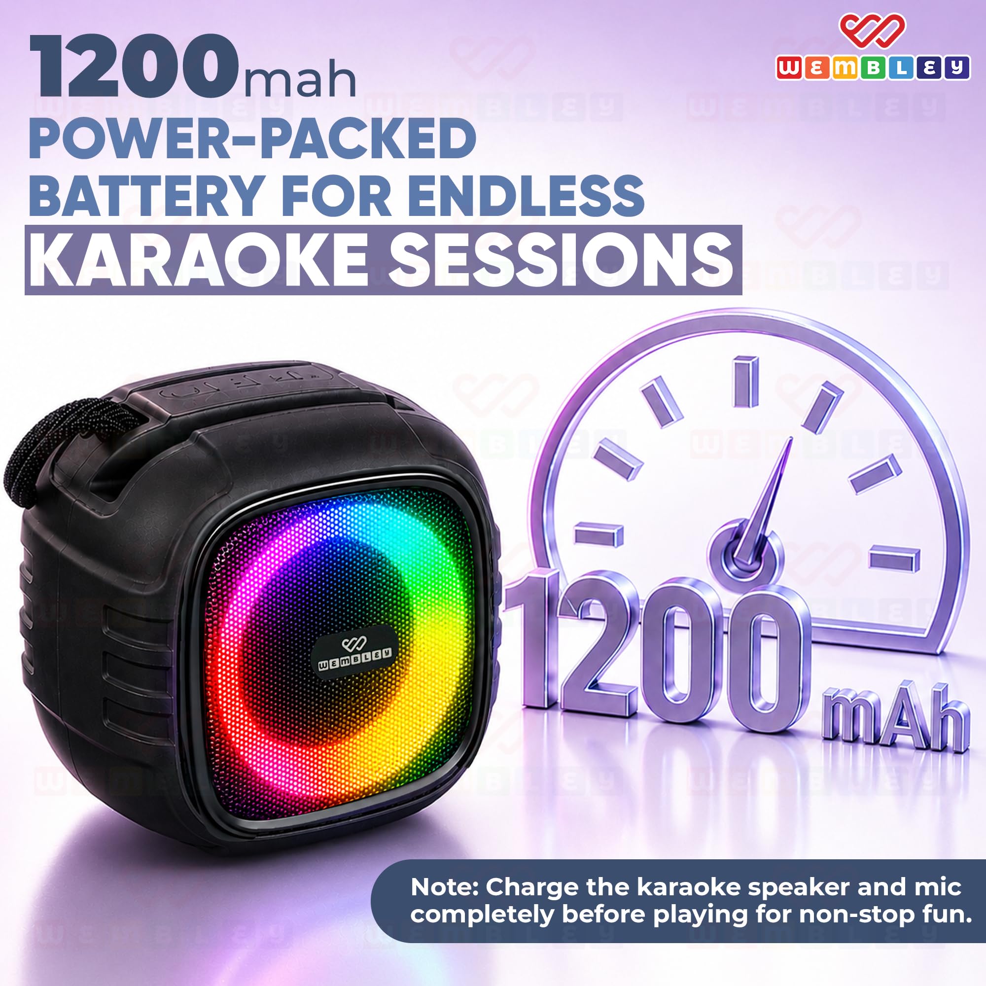 Wembley Karaoke Machine - Wireless Mic & Lights -3