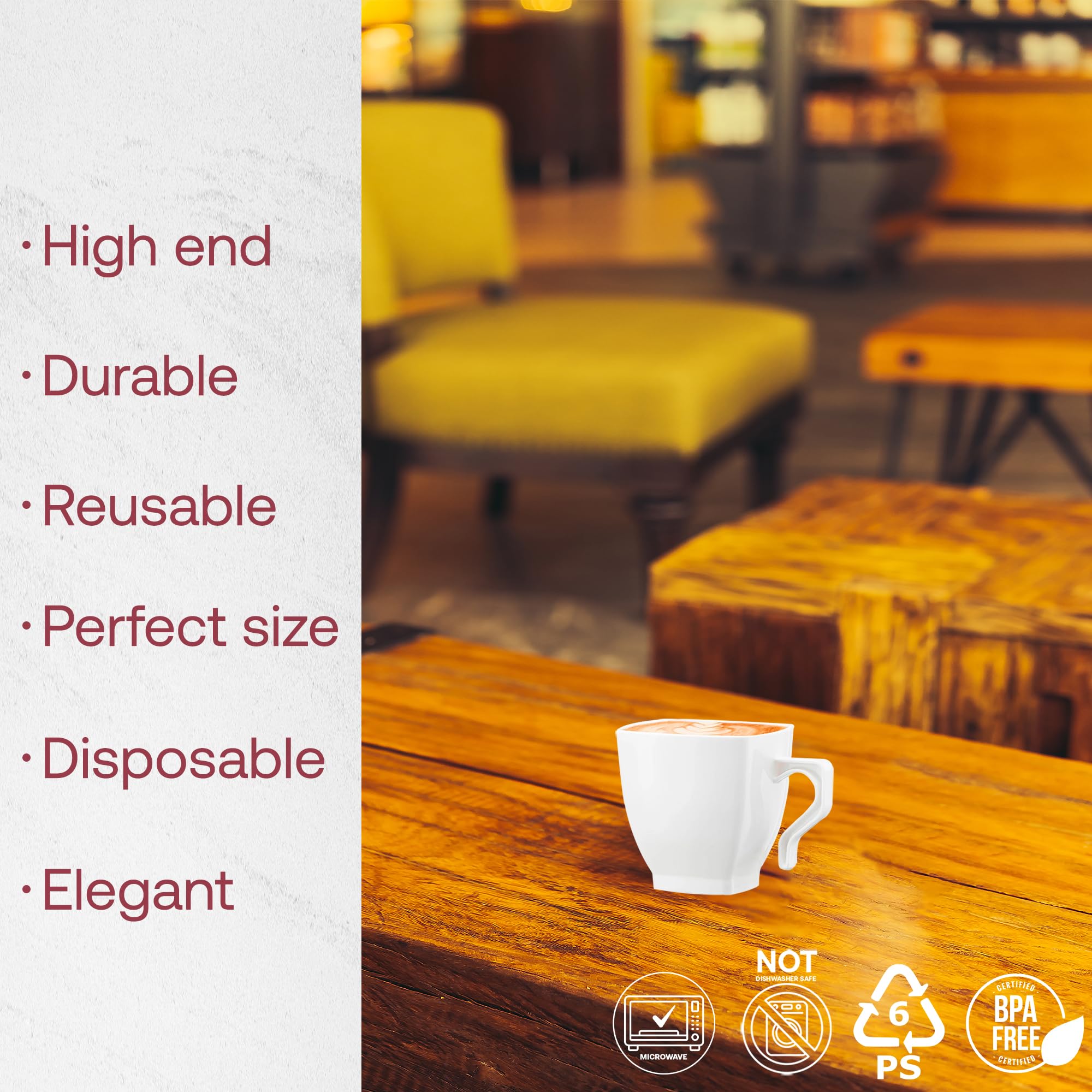 Amazon.com: Smarty Had A Party 2 oz White Plastic Tea Cups with Handles Set  of 240 Disposable Mugs for Tea Parties, Espresso, and Coffee, Elegant  Drinkware for Events : Health & Household