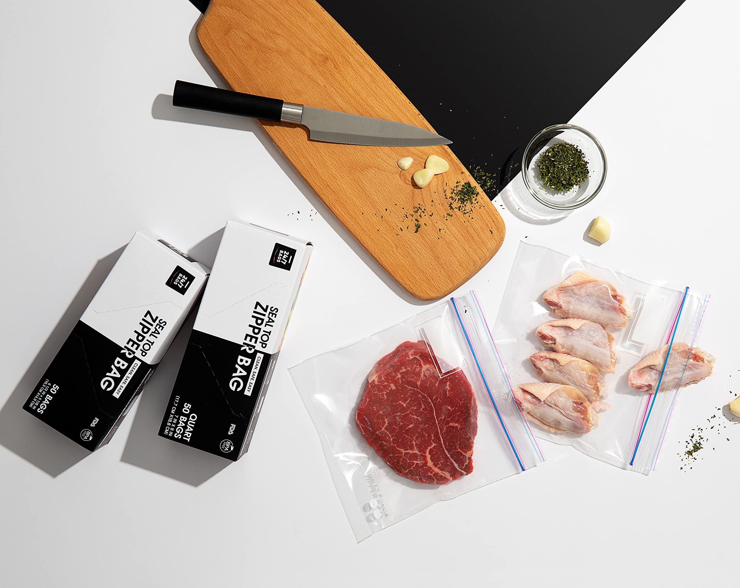 24/7 Bags- Variety Zip Storage Bags, 275 Count, 4 Sizes Including 2 Gallons, Easy Grip Open Tabs, Write-On Space, BPA-Free & Heavy Duty, Microwave Safe, Non-StandUp