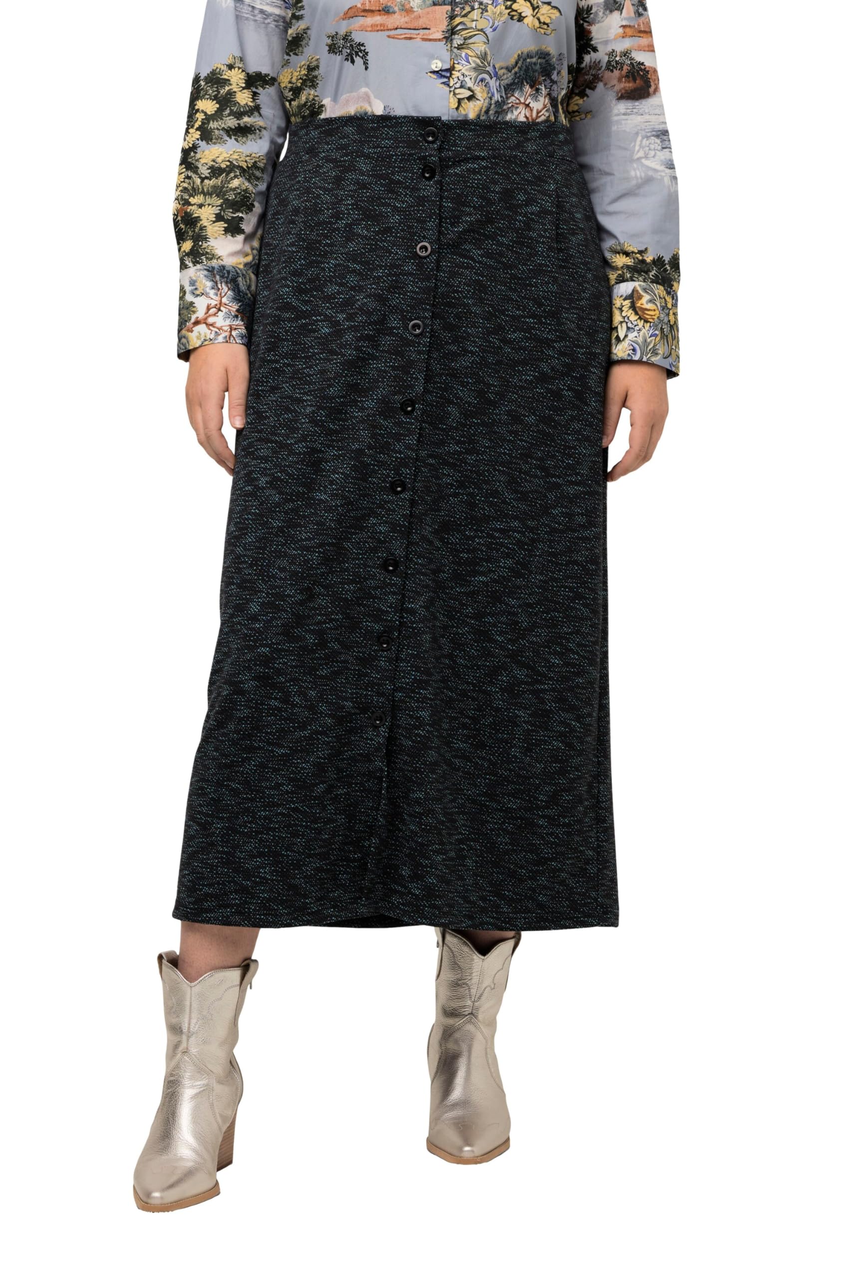 Ulla Popken Ladies Jersey Skirt A-Line Punto Di Roma Button Skirts