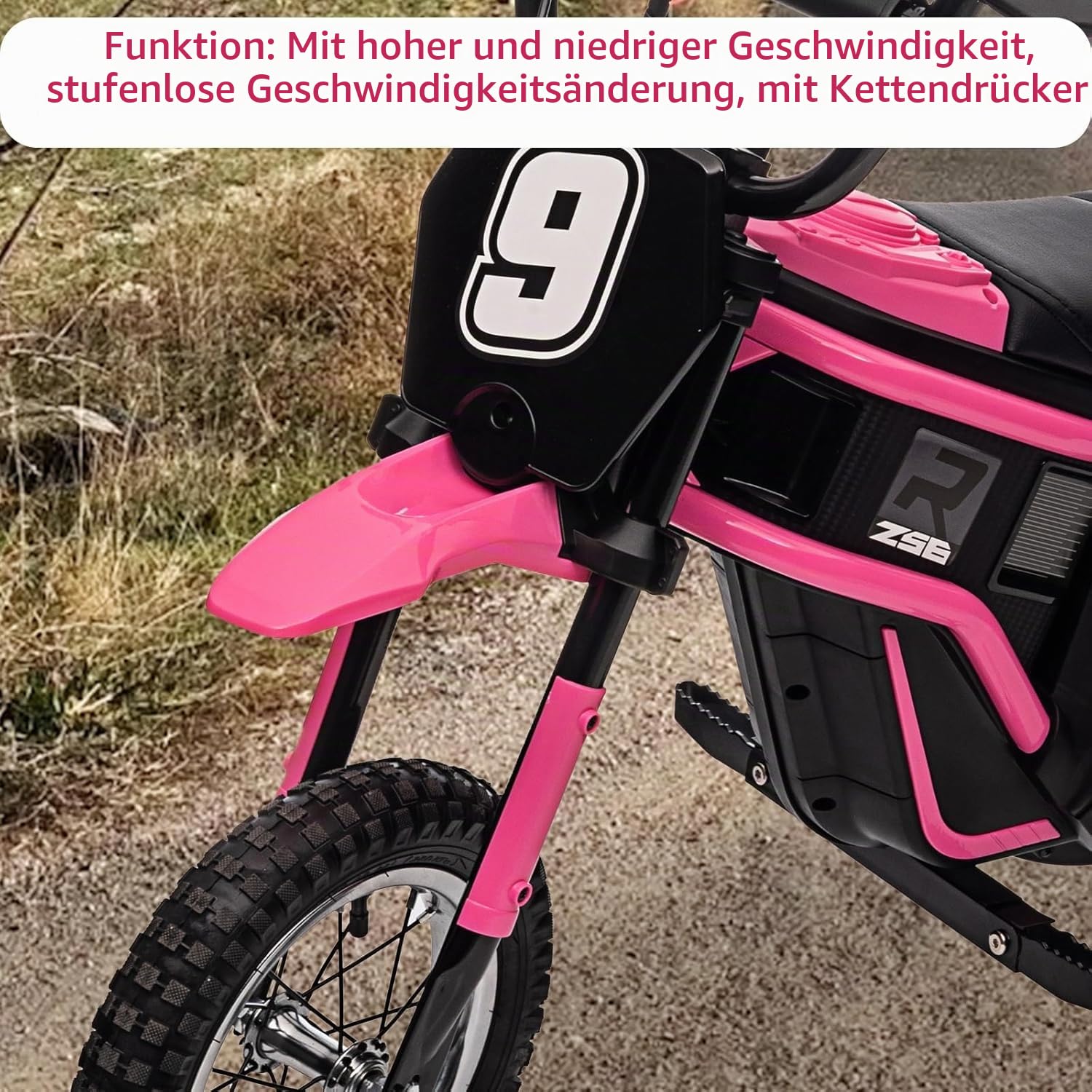 Garvee Elektro Motorrad Kinder 12V 250W Dual-Battery, Elektro Motocross | Elektro Crossbike mit Stoßdämpfer, Robuste Reifen, Geschwindigkeit 10–23 km/h, Belastung 65 kg, für Kinder ab 13 Jahren, Rosa
