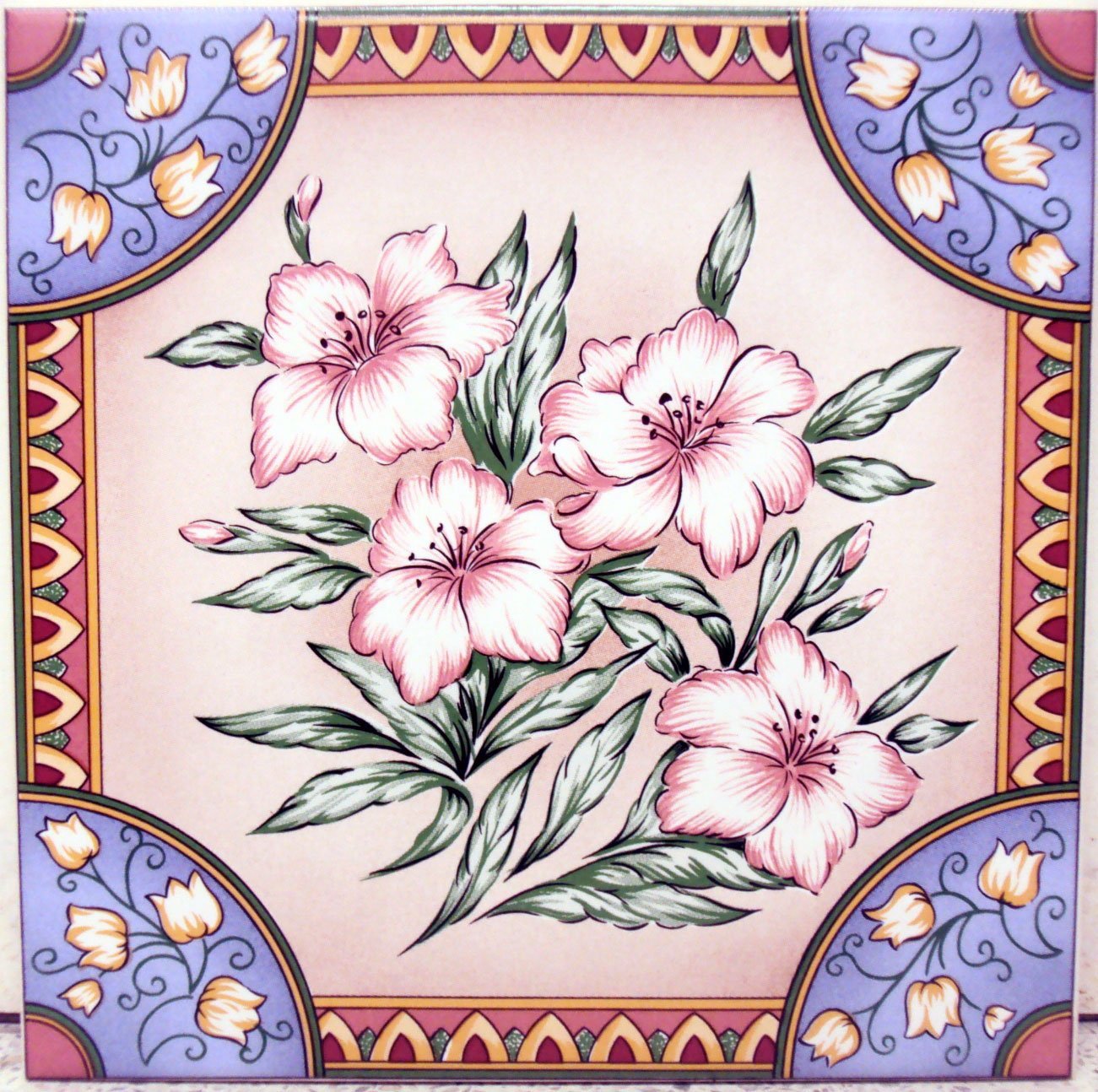 Decorazione decorativa per camino, con 5 piastrelle, stile classico, con 5 piastrelle, decorata a mano nel Regno Unito