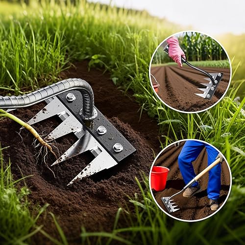 Miniatura 6 de Rastrillo de deshierbe de hierro, herramienta desmontable de 5 dientes para jardinería con agarre ergonómico, herramienta de extracción de