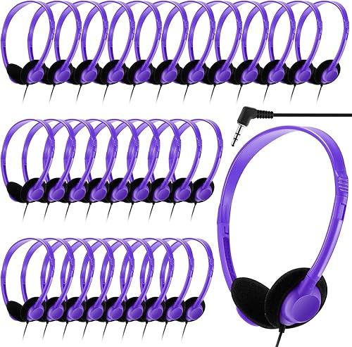 Vista 11 de Yunsailing Paquete de 20 auriculares a granel con diadema ajustable de 0.138 in, auriculares para programas de aprendizaje, laboratorio de Negro