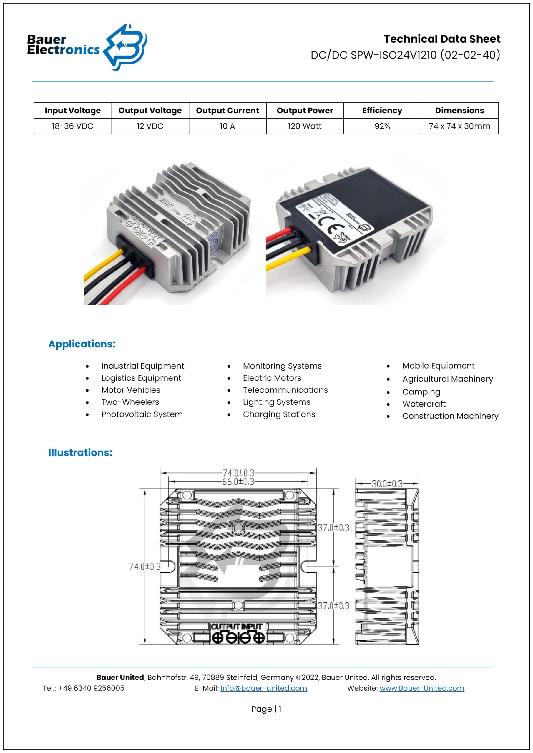 Convertitore di tensione DC-DC isolato 24-V a 12-V 10-A 120-W | Convertitore Buck isolato galvanicamente regolatore di tensione stabilizzatore di tensione limitatore