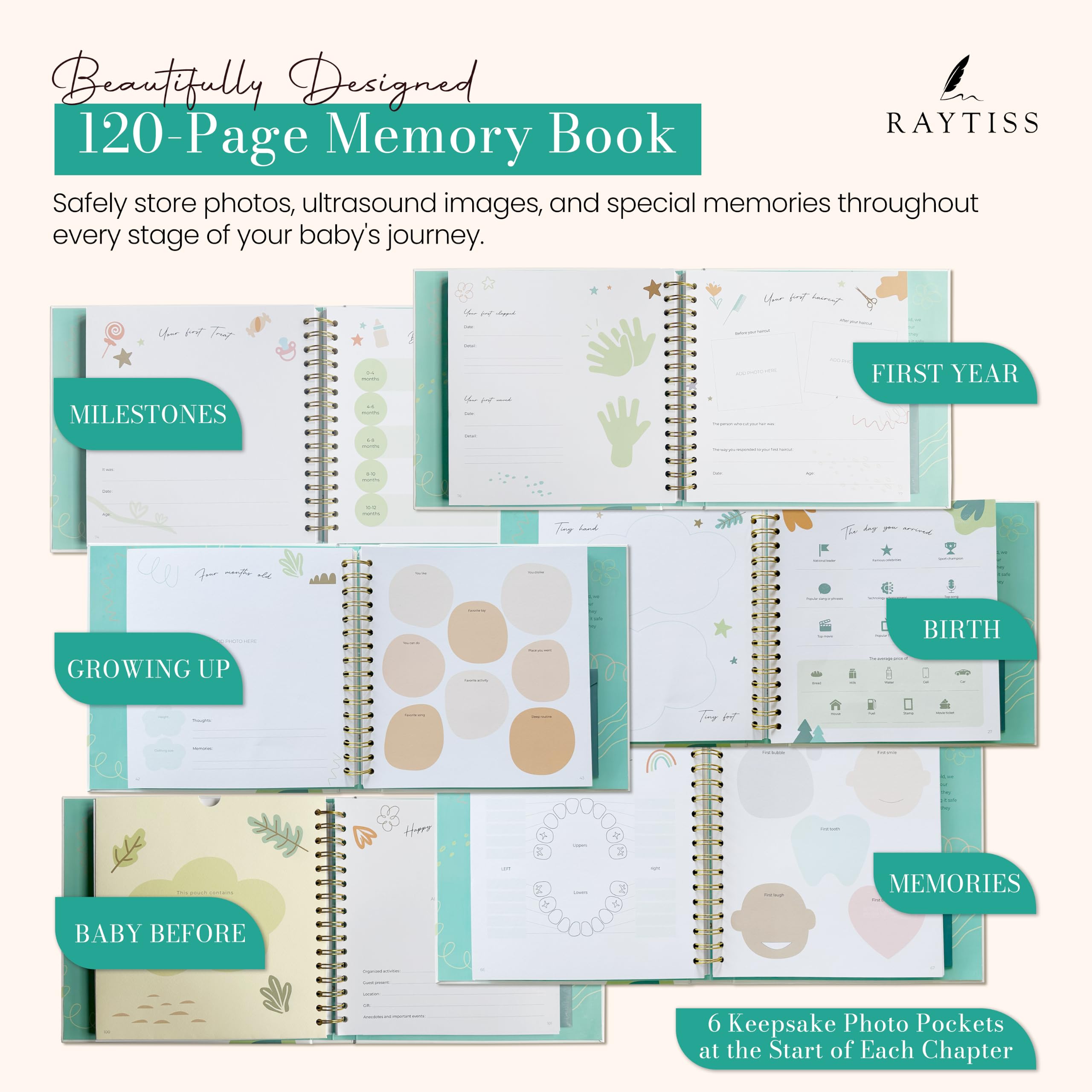 Babybücher Andenken - Schwangerschaftstagebuch und Erinnerungsbuch Scrapbook Album Neugeborene bis 5 Jahre - Fotobuch Taschen, Geschenkbox & Brief zum Öffnen bei 21 - Baby Geschenk für Jungen