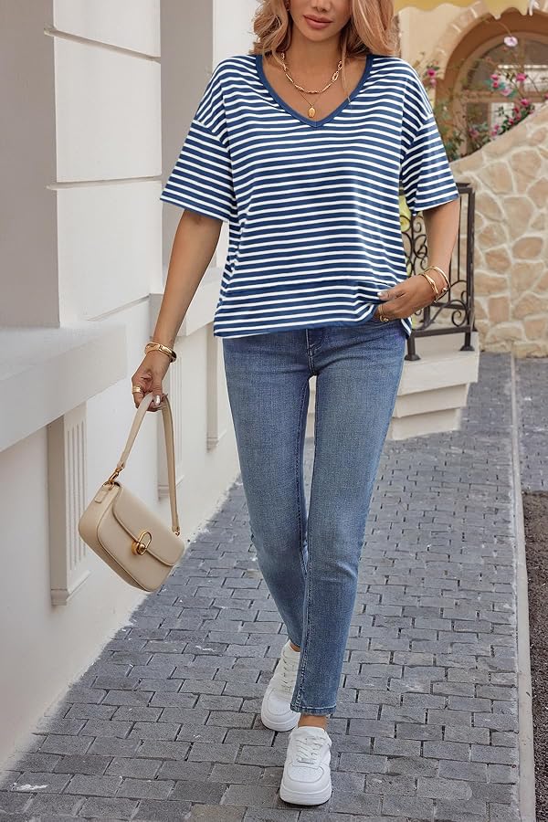 Cicy Bell Womens Striped V Neck T Shirts Loose Fit Oversized Casual Tops by Cicy Bell - Used condition - Image 6