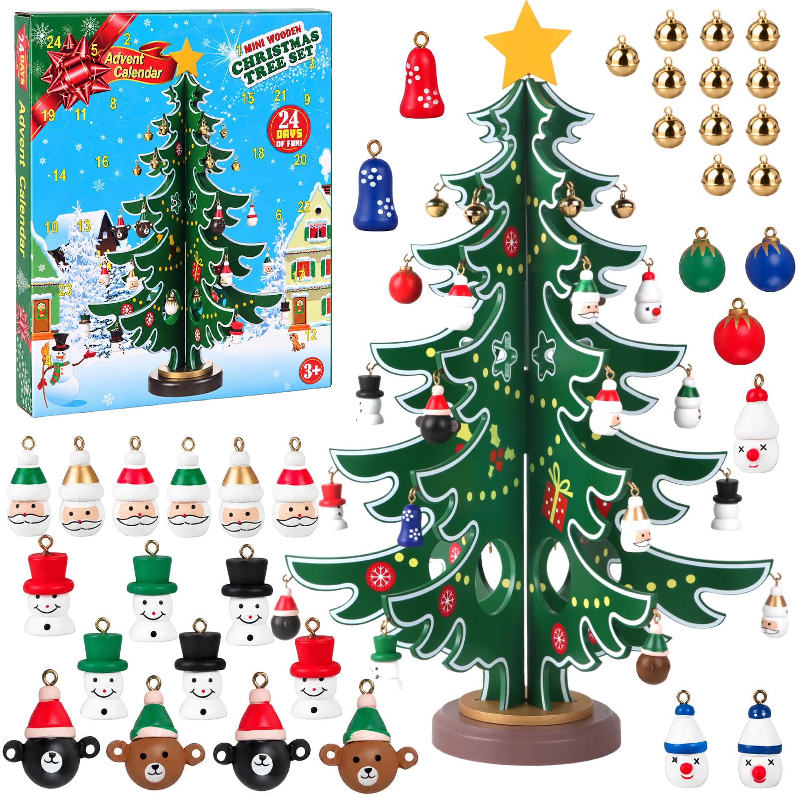 Advent Calendar 2026, 24 Days Countdown Wooden Christmas Tree