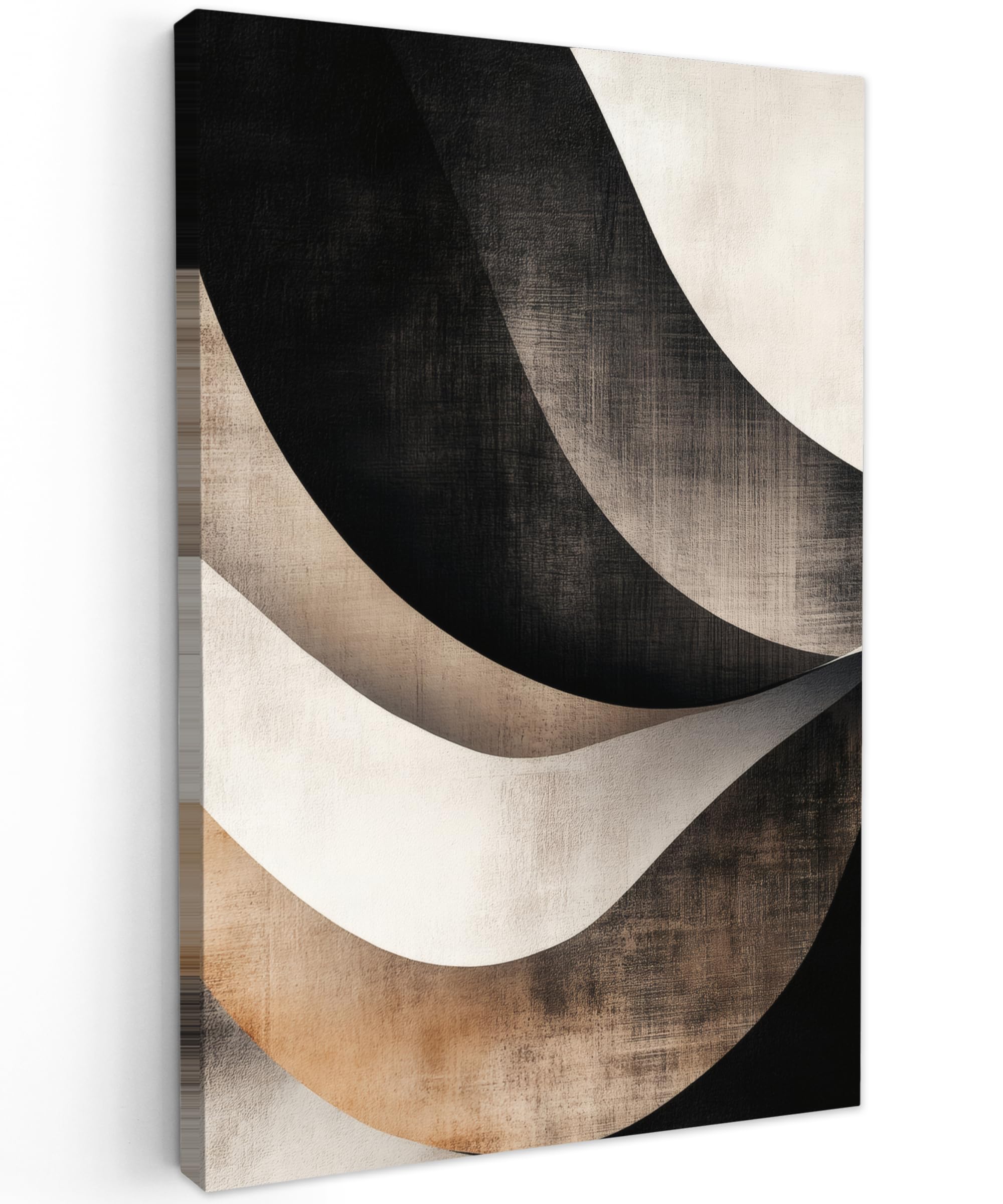MuchoWow© Canvas Wall Art 24"x35" / 60x90 cm Decor Hanging Pictures for Living Room Canvus Artwork Deco Walls Abstract - Waves - Black - Weathered