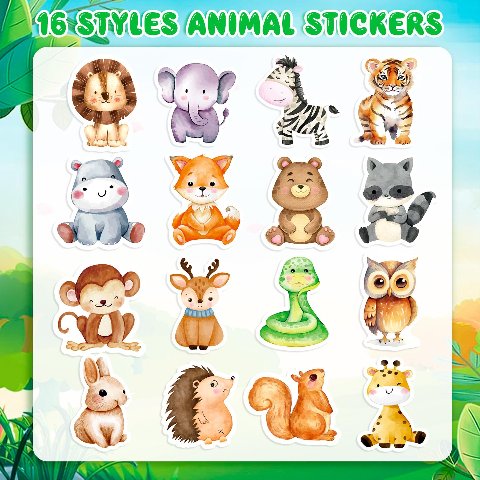 1200 Pcs Animal Stickers for Kids 2 Roll Nature Stickers Cute Roll Sticker for Teacher Reward School Supplies Incentives (16 Styles)
