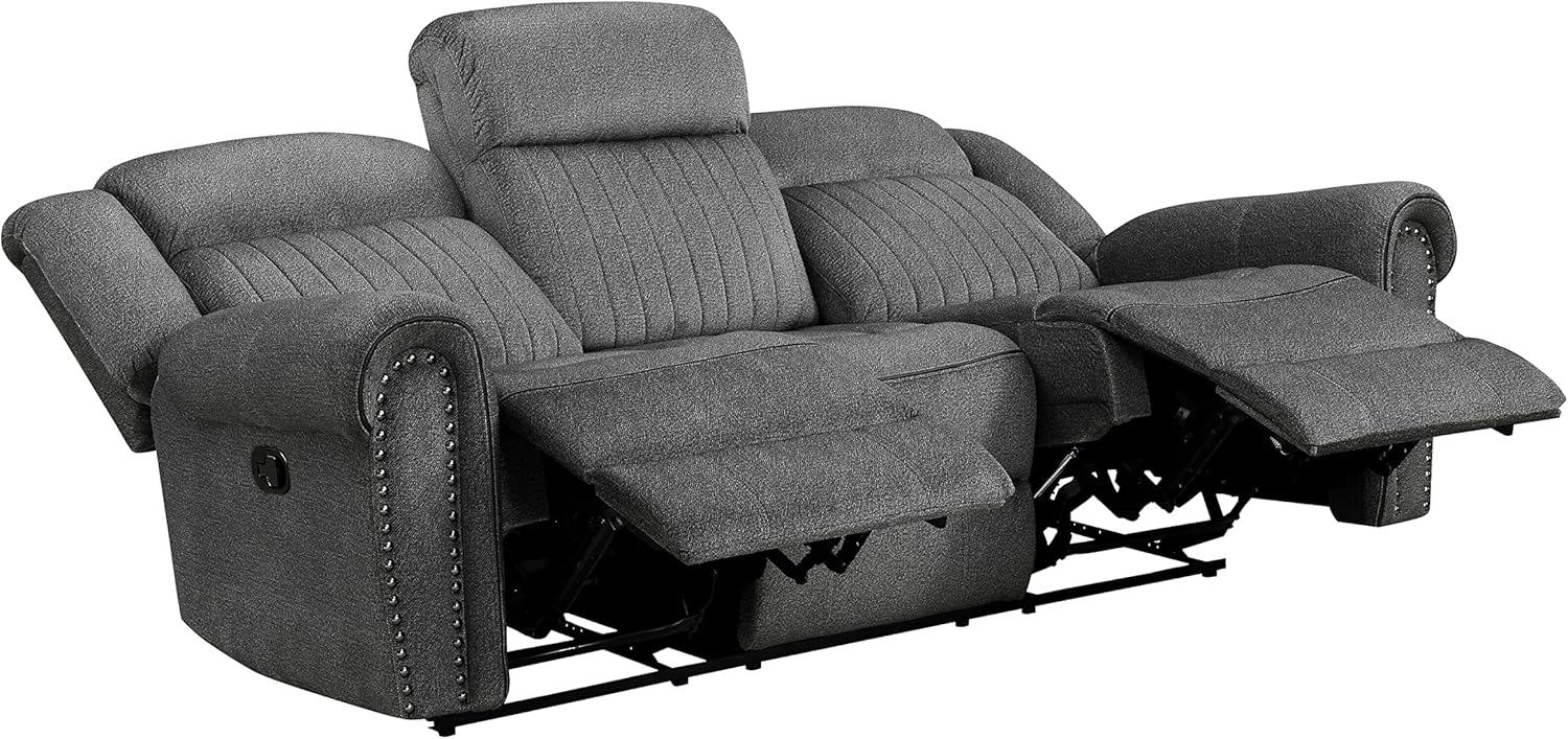 Lexicon Manual Reclining Sofa, Microfiber Recliner Sofa with Rolled Arm, Nailhead Trim, Double Reclining RV Couch for Living Room, Home Theater Seating, 89''W Couch, Charcoal